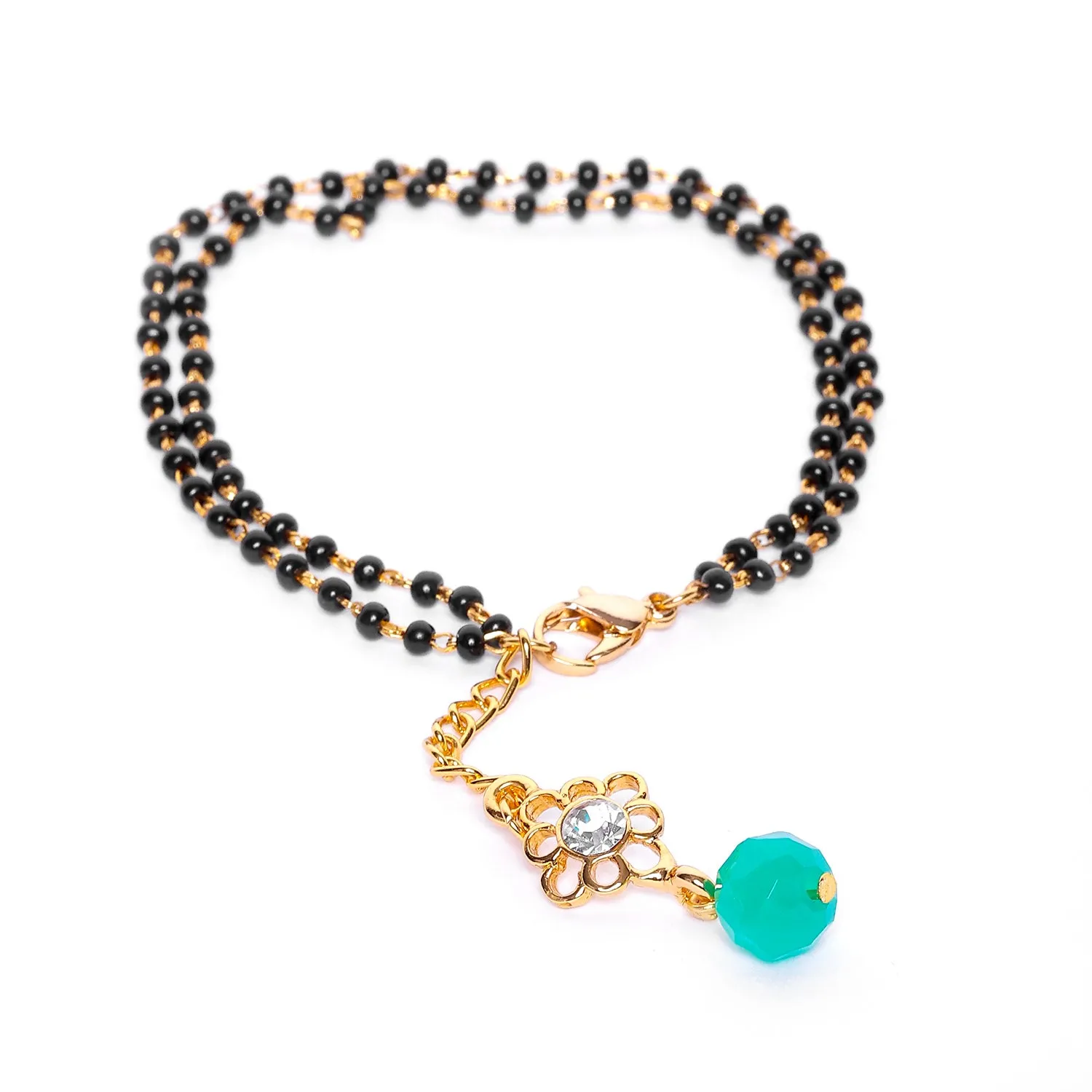 Estele Gold Plated Floret Designer Black & Green Beads Bracelet with Austrian Crystal for Women