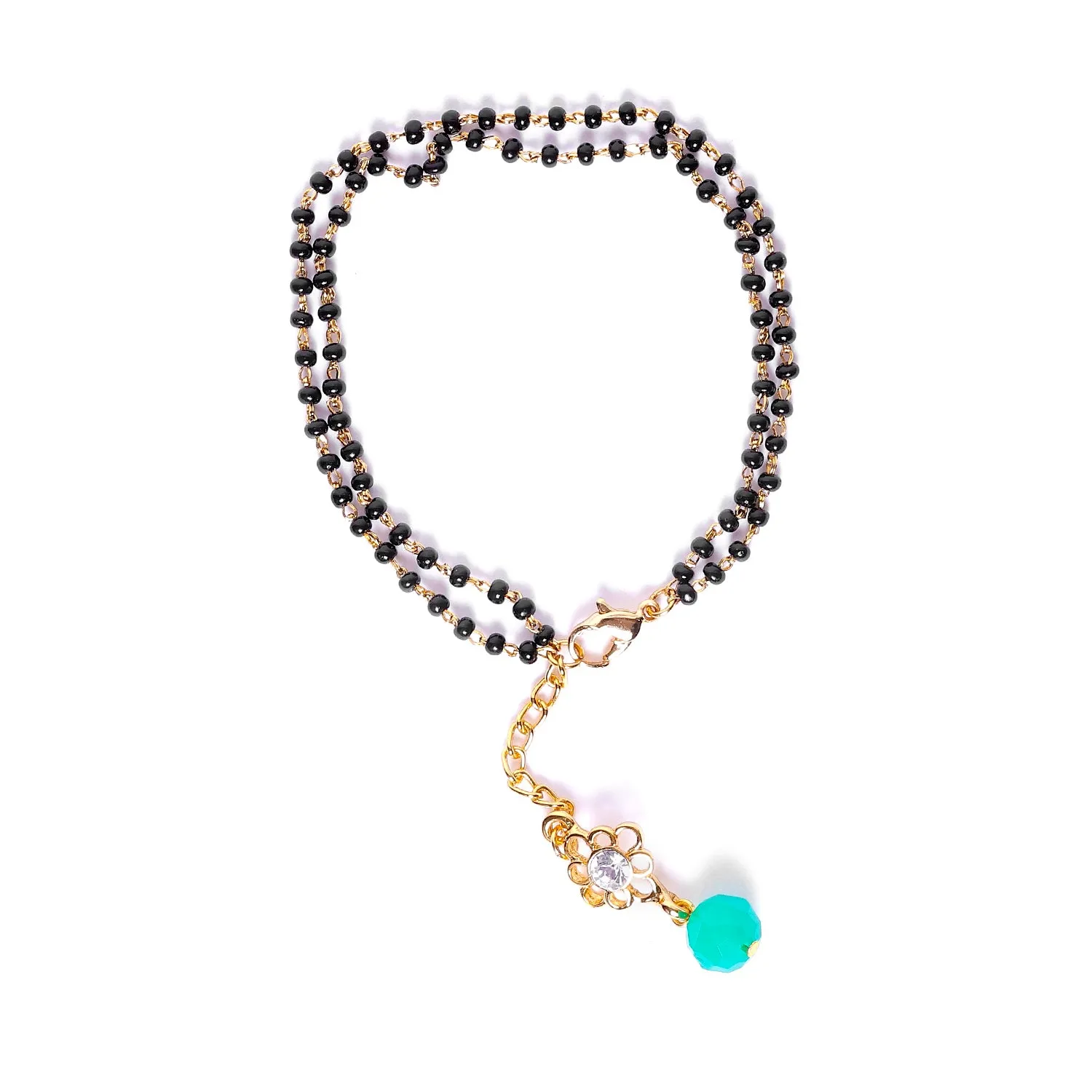 Estele Gold Plated Floret Designer Black & Green Beads Bracelet with Austrian Crystal for Women