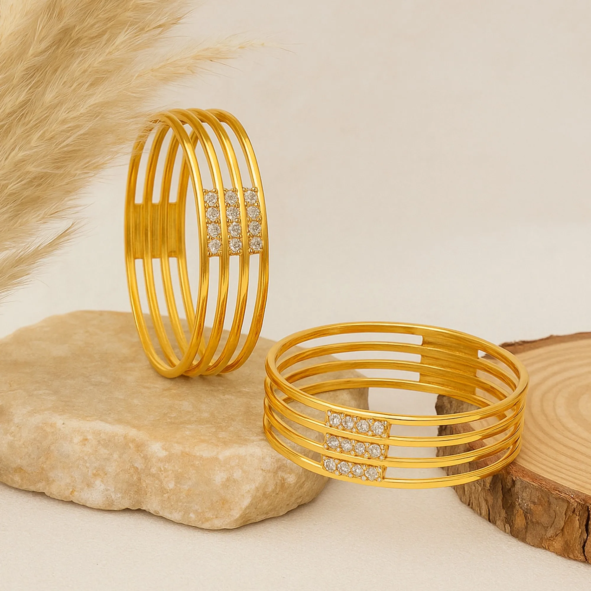 Estele Gold Plated Multi-Line CZ Bangles for Women ?C Size 2.6 ?C Lightweight, Modern Design for Festive, Ethnic & Everyday Wear ?C OSBR-VK11433-26 BANGLE