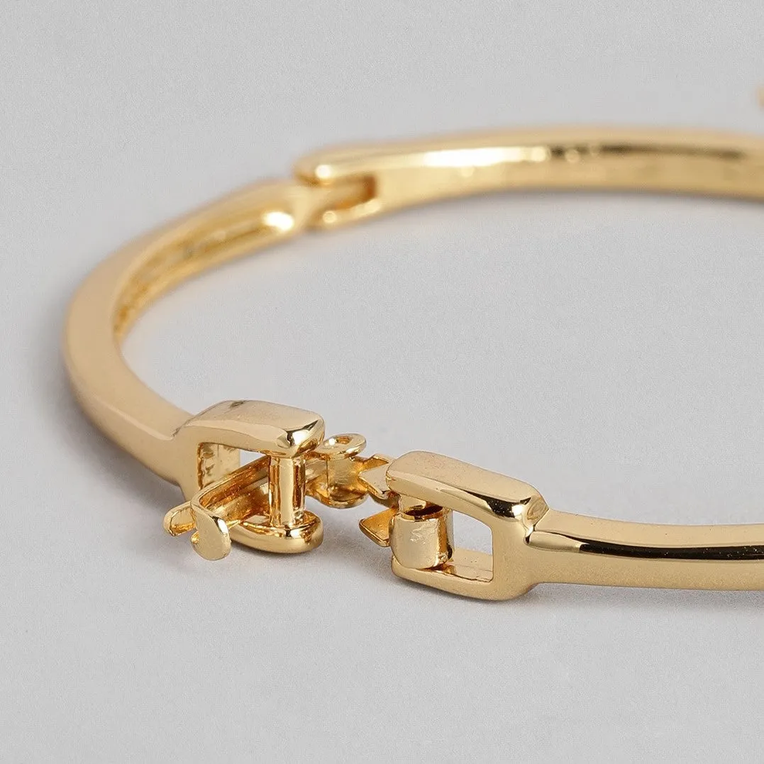 Estele Gold Plated Parallel Time Cuff Bracelet for Women
