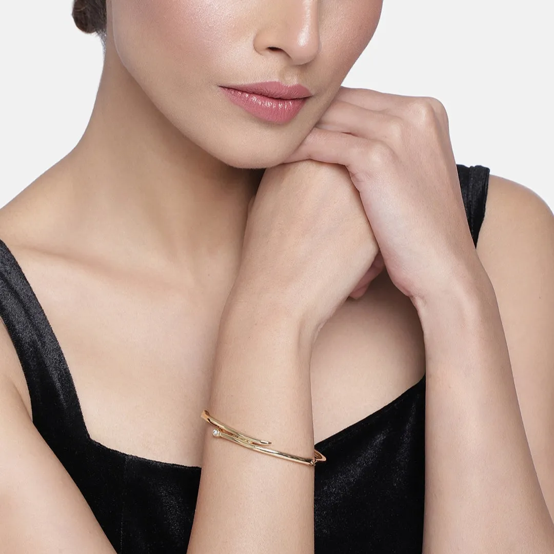 Estele Gold Plated Parallel Time Cuff Bracelet for Women