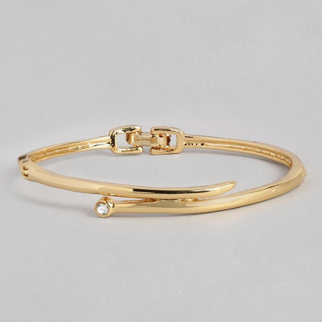 Estele Gold Plated Parallel Time Cuff Bracelet for Women