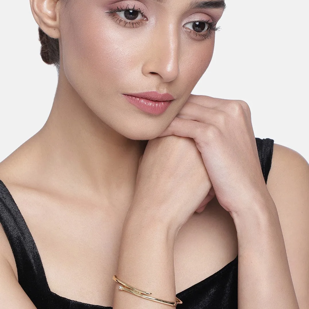 Estele Gold Plated Parallel Time Cuff Bracelet for Women