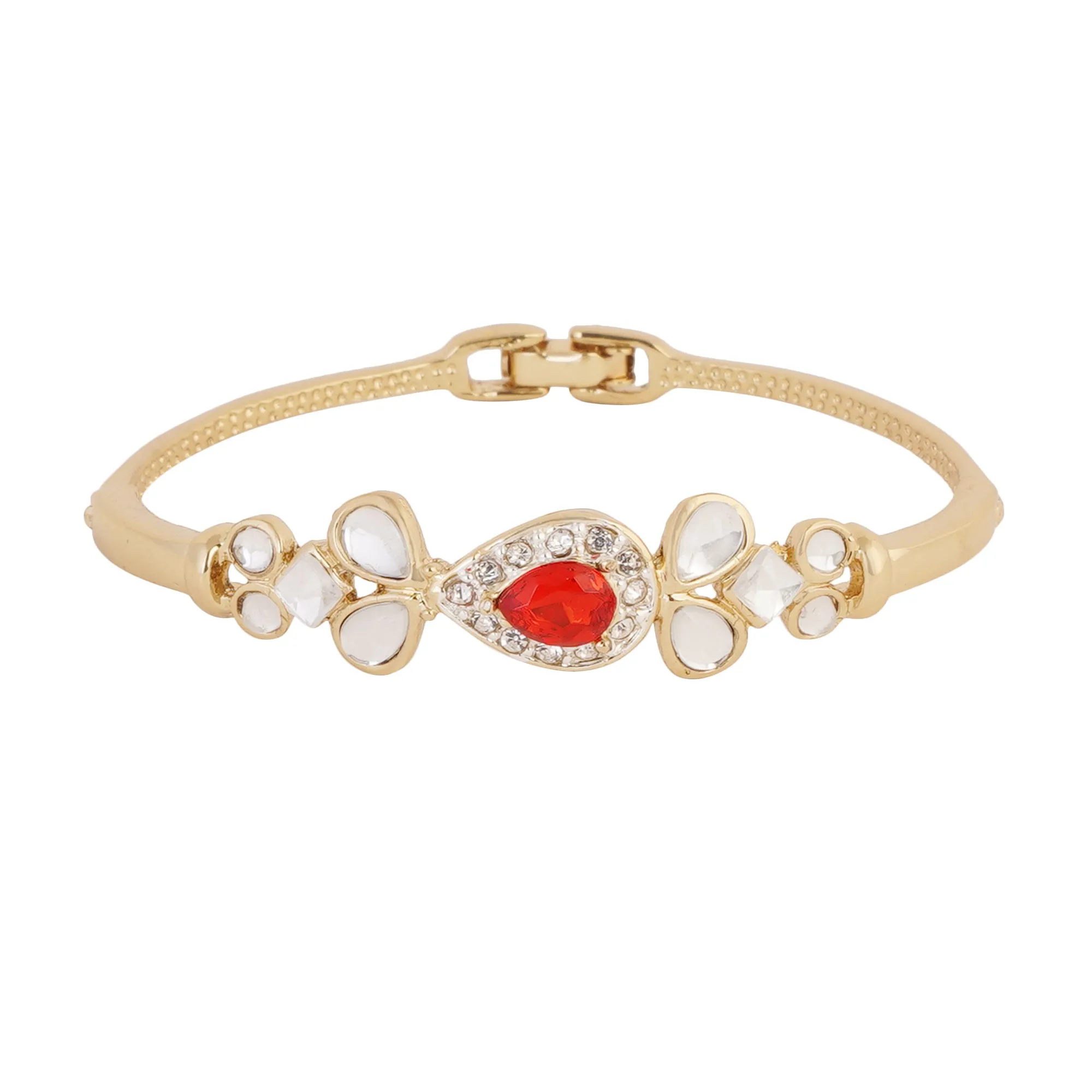 Estele Gold Plated Ruby Halo Regal Kundan Cuff Bracelet for women