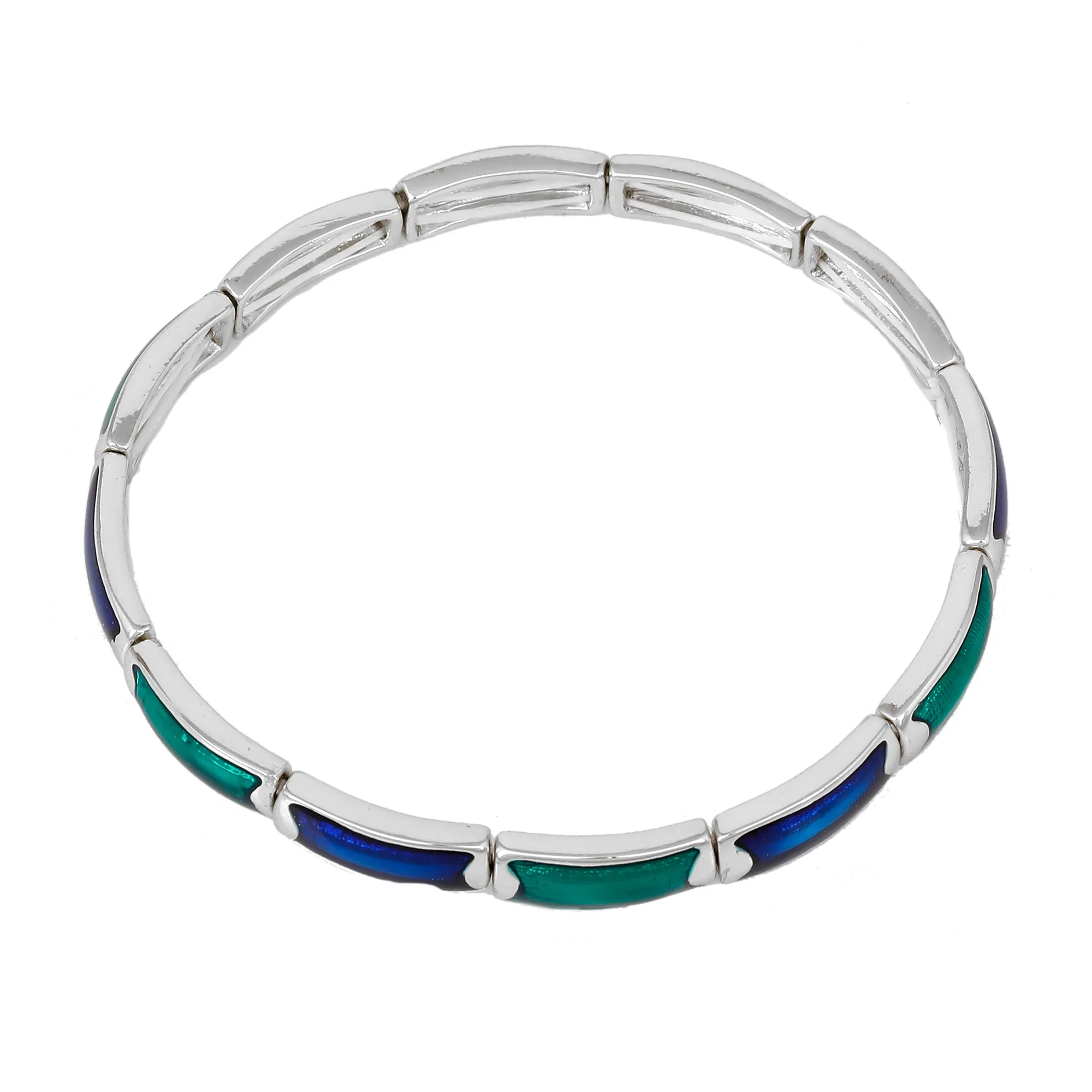 Estele Rhodium Plated Blue and Green Enamel Cuff Bracelet for women