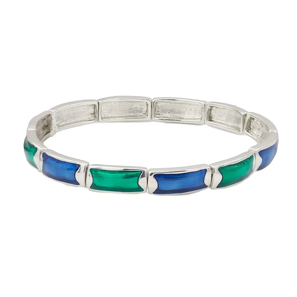 Estele Rhodium Plated Blue and Green Enamel Cuff Bracelet for women