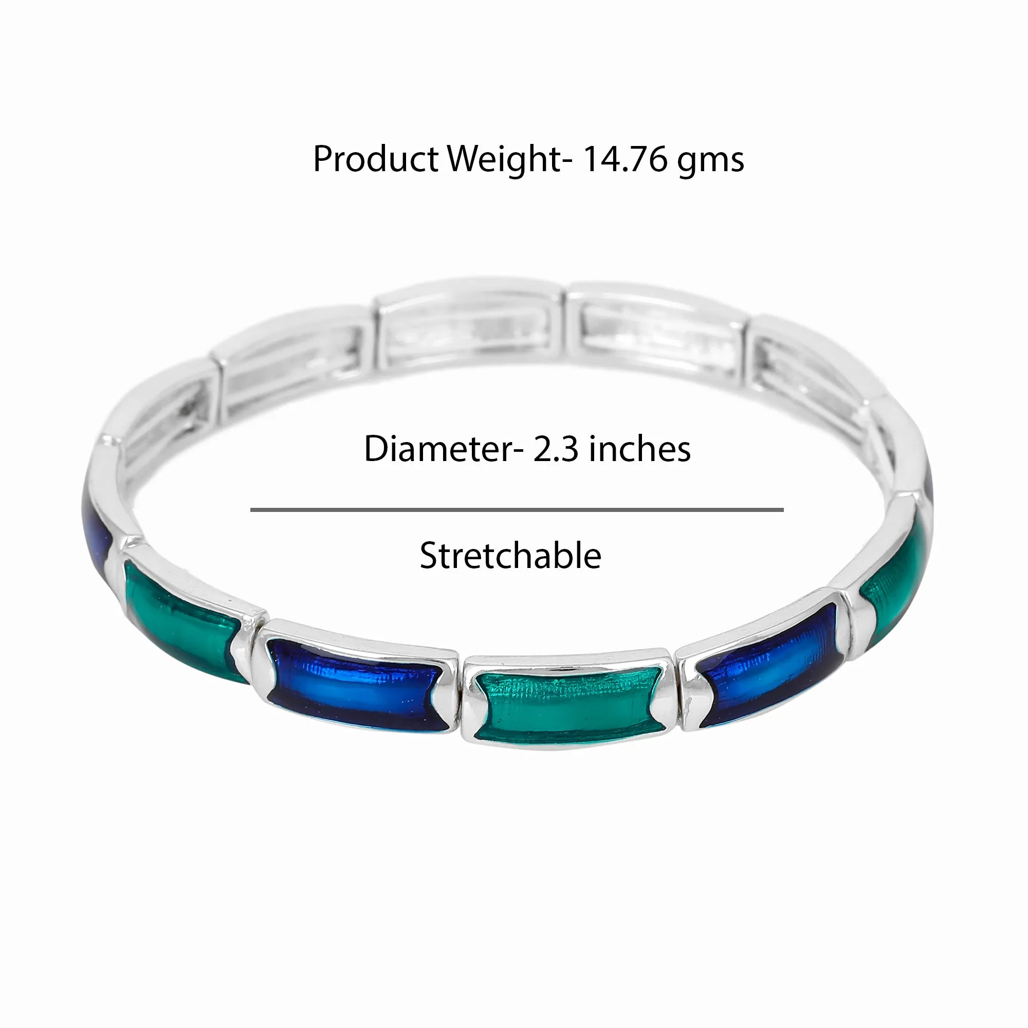 Estele Rhodium Plated Blue and Green Enamel Cuff Bracelet for women