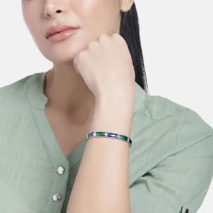 Estele Rhodium Plated Blue and Green Enamel Cuff Bracelet for women