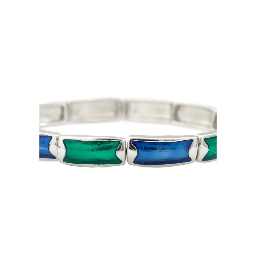Estele Rhodium Plated Blue and Green Enamel Cuff Bracelet for women