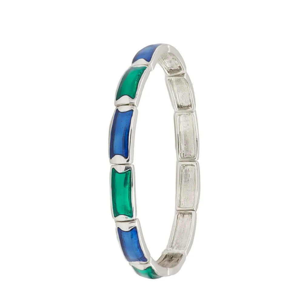 Estele Rhodium Plated Blue and Green Enamel Cuff Bracelet for women
