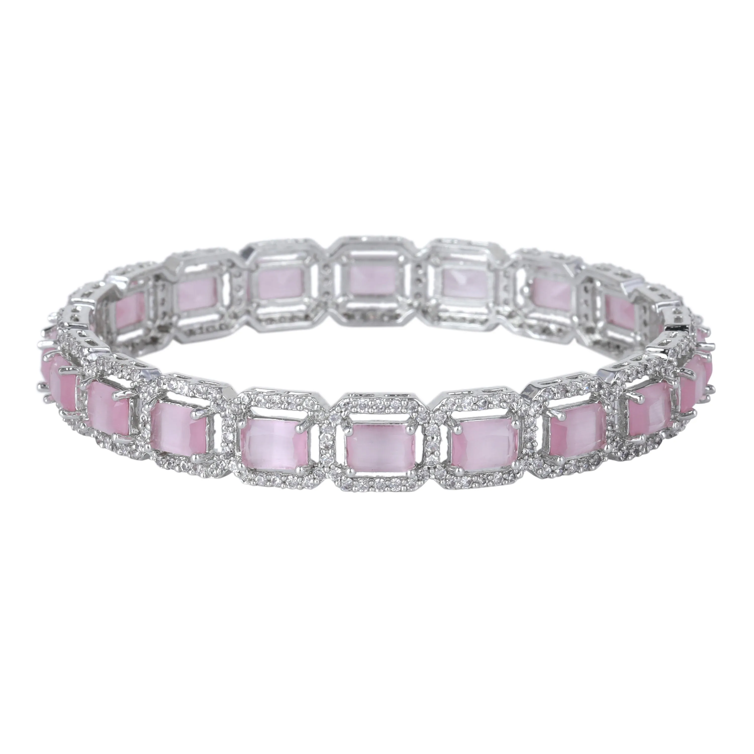 Estele Rhodium Plated Charming Mint Pink American Diamond Bangles |Available Sizes 2:4, 2:6 & 2:8| A Stylish Choice for Modern Women