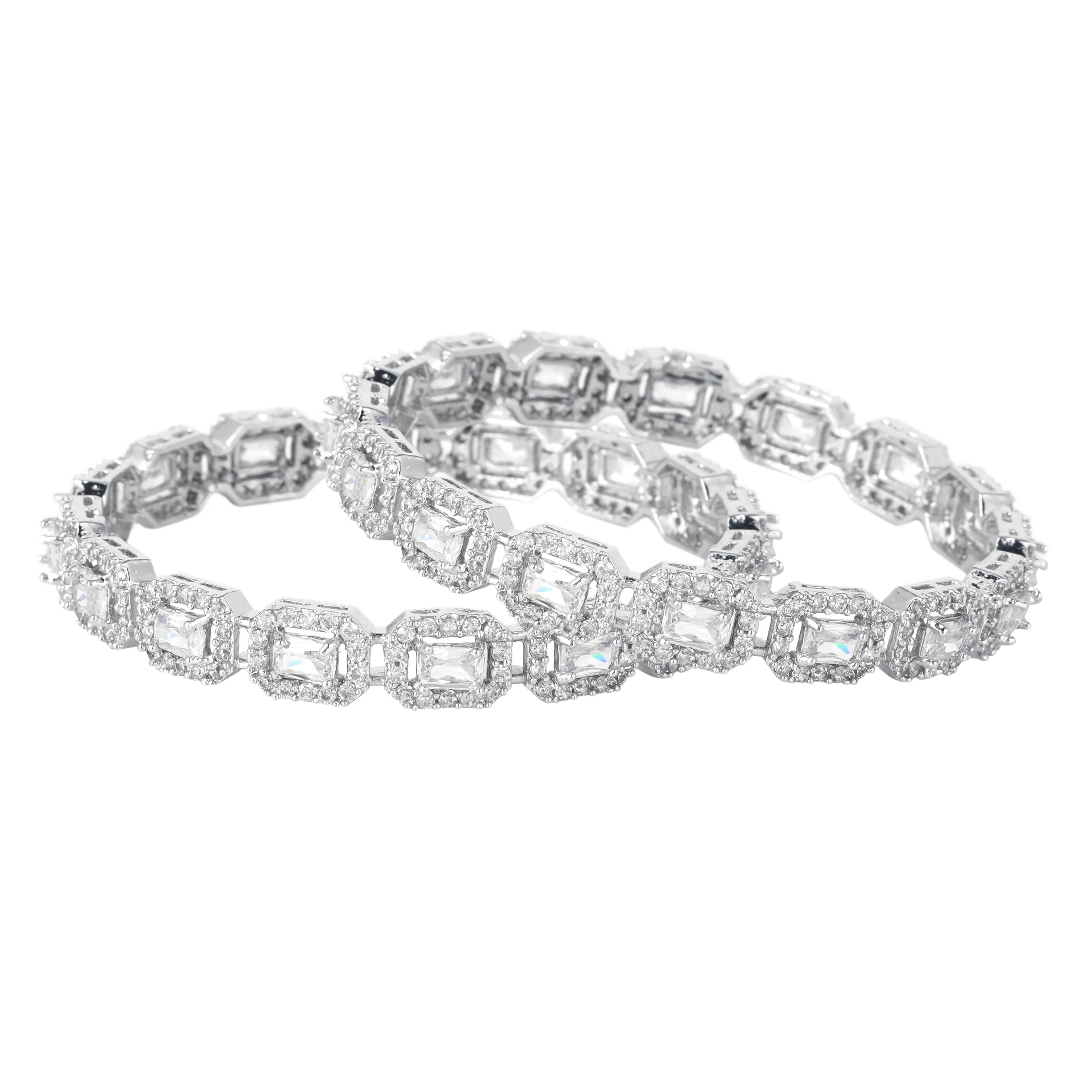 Estele Rhodium Plated Stunning White American Diamond Bangles for Women| Available Sizes 2:4, 2:6, & 2:8| A Unique Statement of Style & Grace
