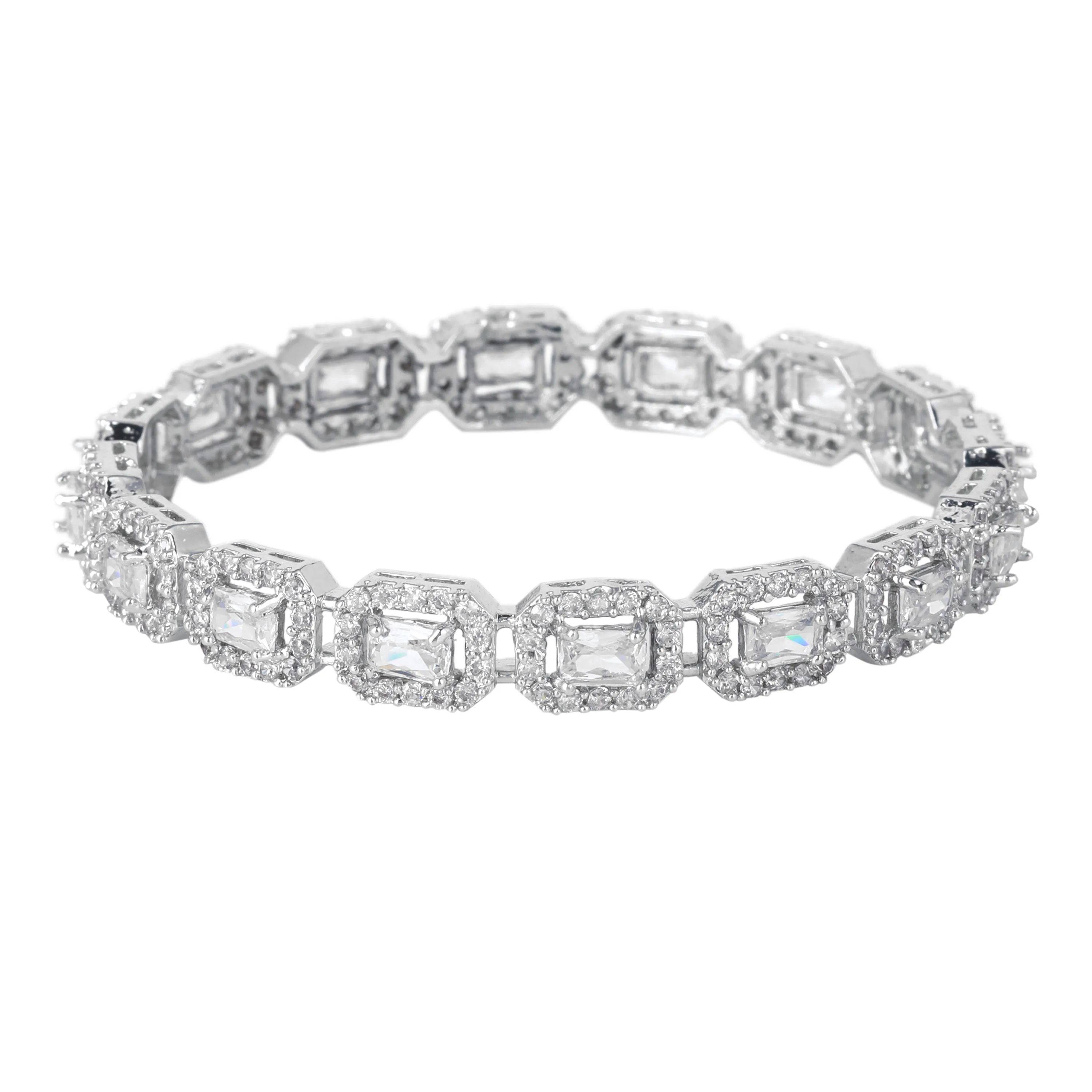 Estele Rhodium Plated Stunning White American Diamond Bangles for Women| Available Sizes 2:4, 2:6, & 2:8| A Unique Statement of Style & Grace