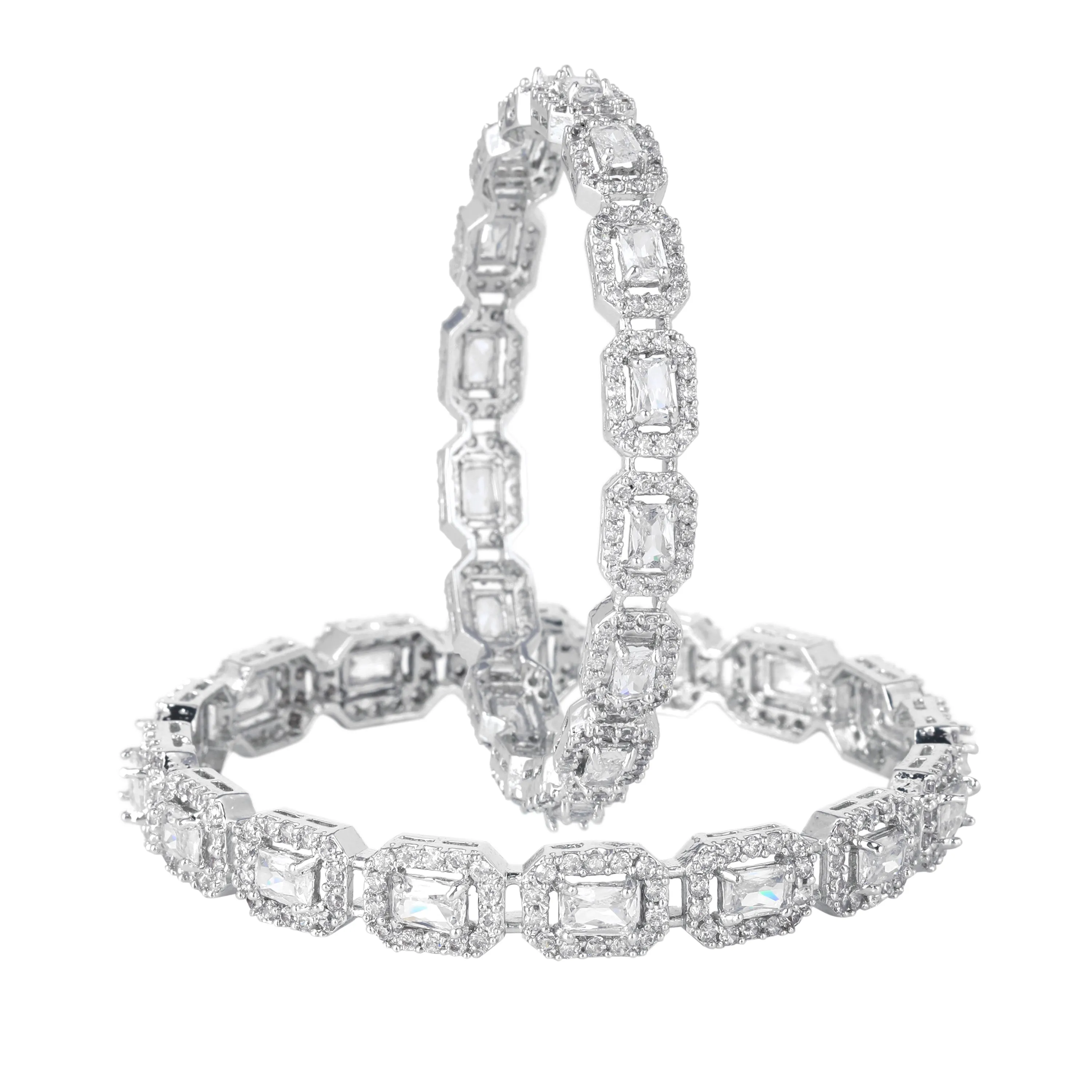 Estele Rhodium Plated Stunning White American Diamond Bangles for Women| Available Sizes 2:4, 2:6, & 2:8| A Unique Statement of Style & Grace