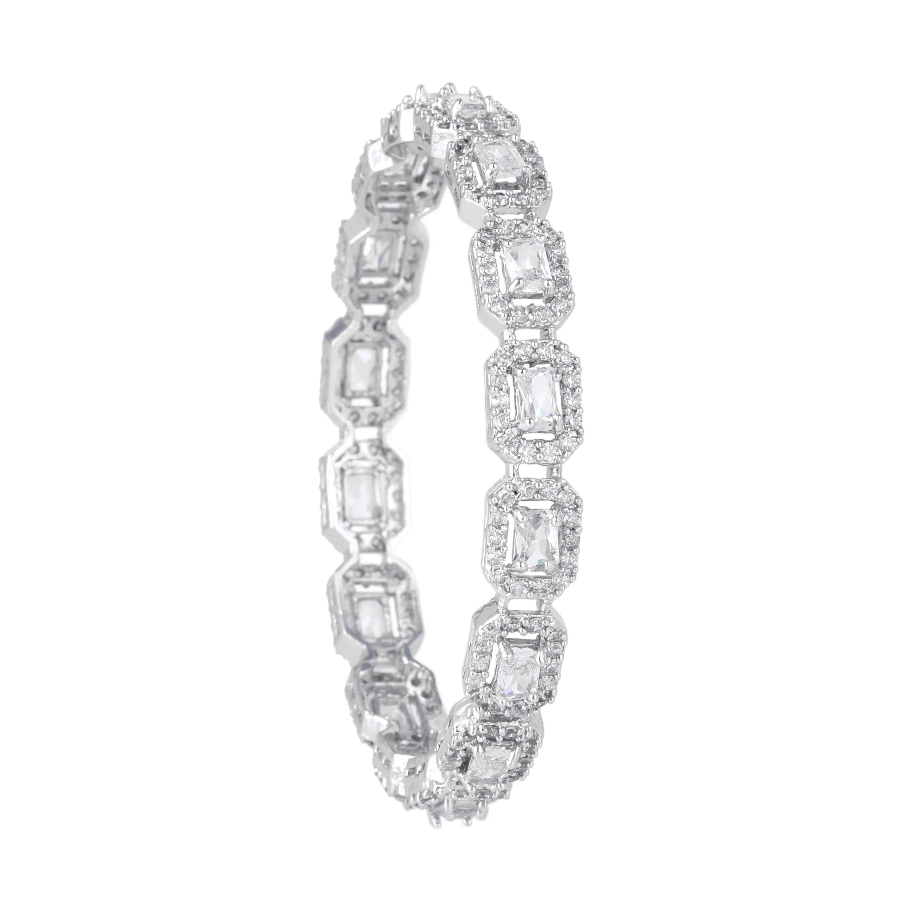 Estele Rhodium Plated Stunning White American Diamond Bangles for Women| Available Sizes 2:4, 2:6, & 2:8| A Unique Statement of Style & Grace