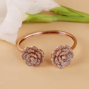 Estele Rose Collectiona??? Elegant Rose Motif Cuff Bracelet: Exclusive Rosegold Plated Floral Design for Womena??? Perfect for Stylish Daywear & Evening Glam