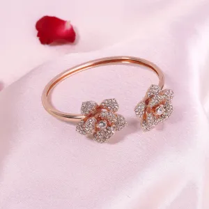 Estele Rose Collectiona??? Floral Rose Motif Cuff Bracelet: Exclusive Rosegold Plated Elegance for Womena??? Ideal for Special Events & Daily Glam