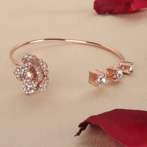 Estele Rose Collectiona??? Luxurious Rosegold Plated Classic Rose Motif Cuff Bracelet: Elegant Floral Design for Womena??? Timeless Jewelry for Special Occasions