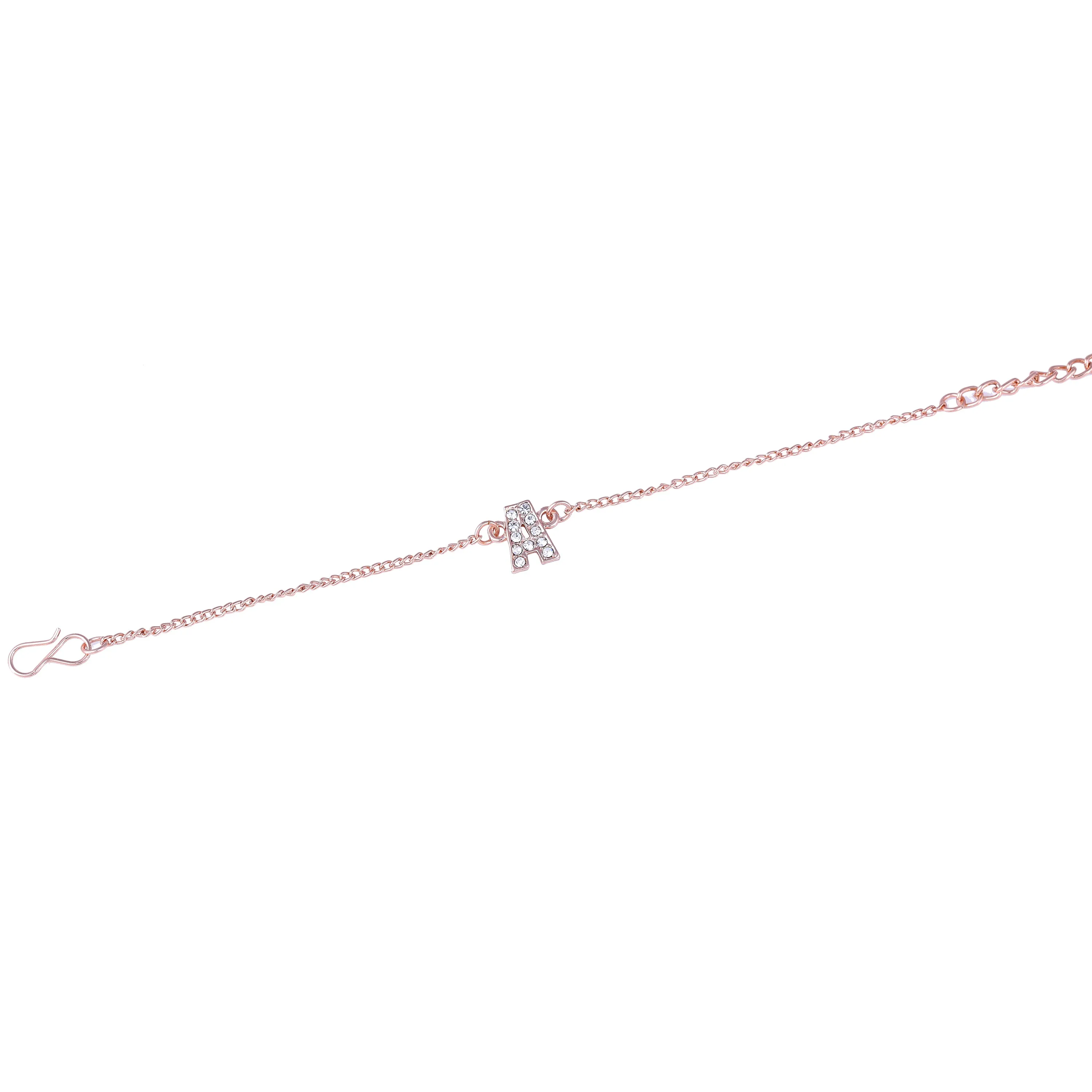 Estele Rose Gold Plated Captivating Medium 'A' Letter Bracelet with Crystals for Women