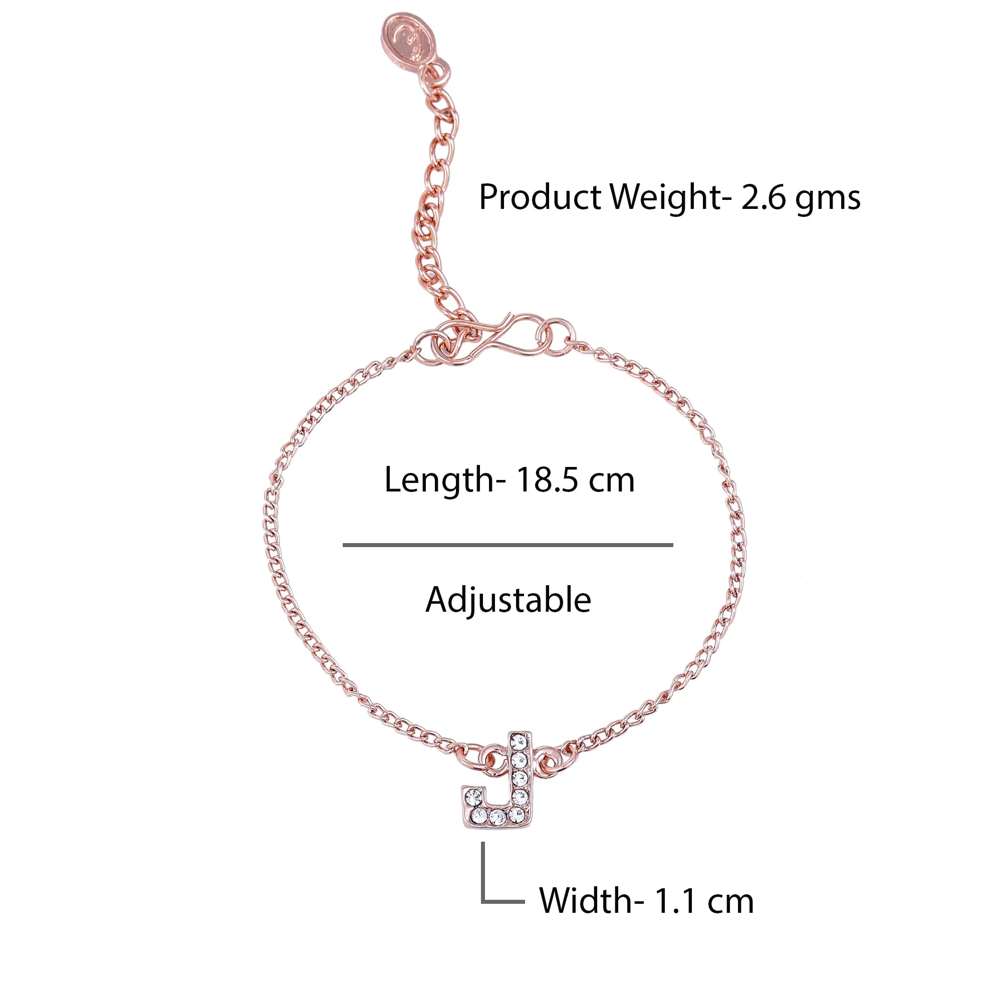 Estele Rose Gold Plated Captivating Medium 'J' Letter Bracelet with Crystals for Women