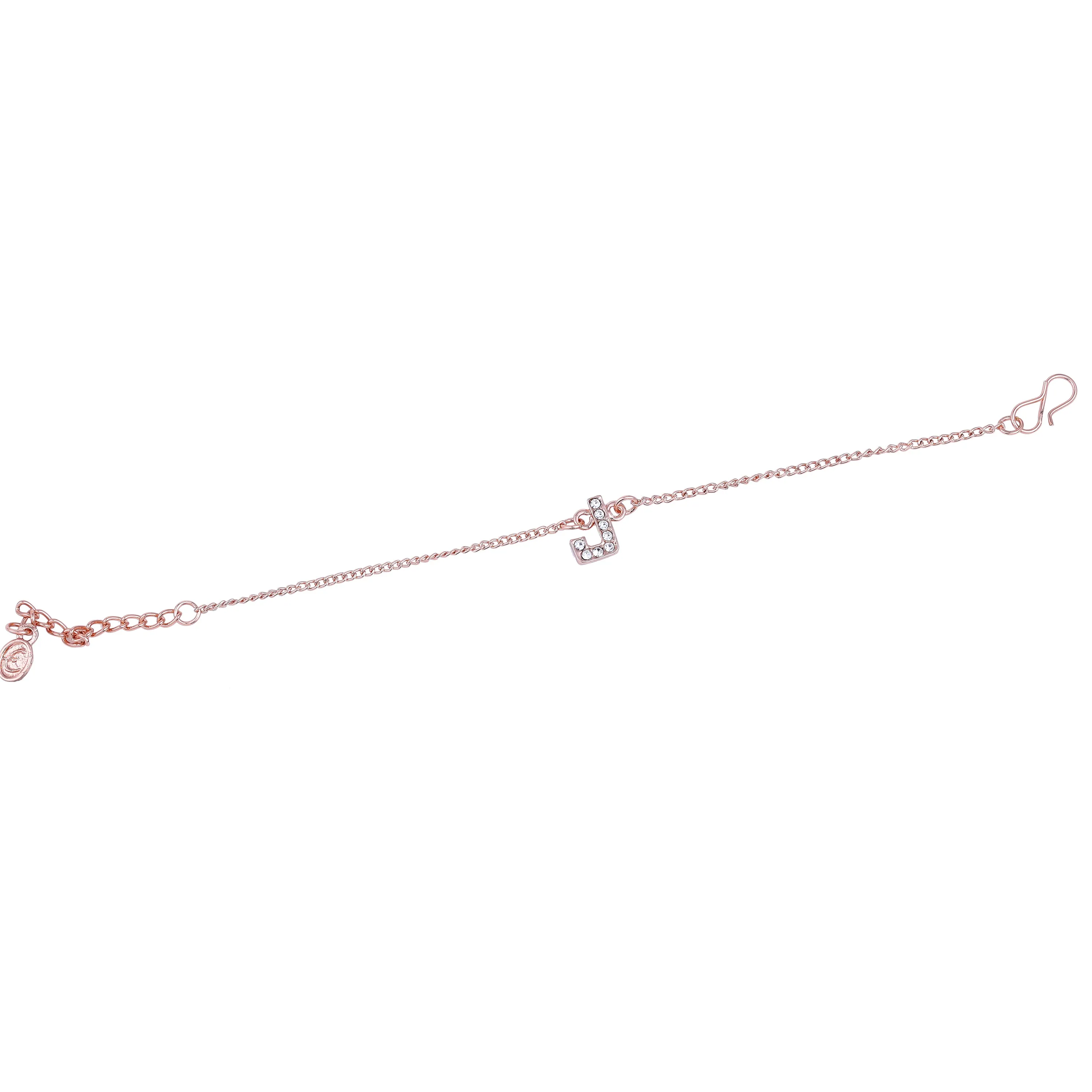 Estele Rose Gold Plated Captivating Medium 'J' Letter Bracelet with Crystals for Women