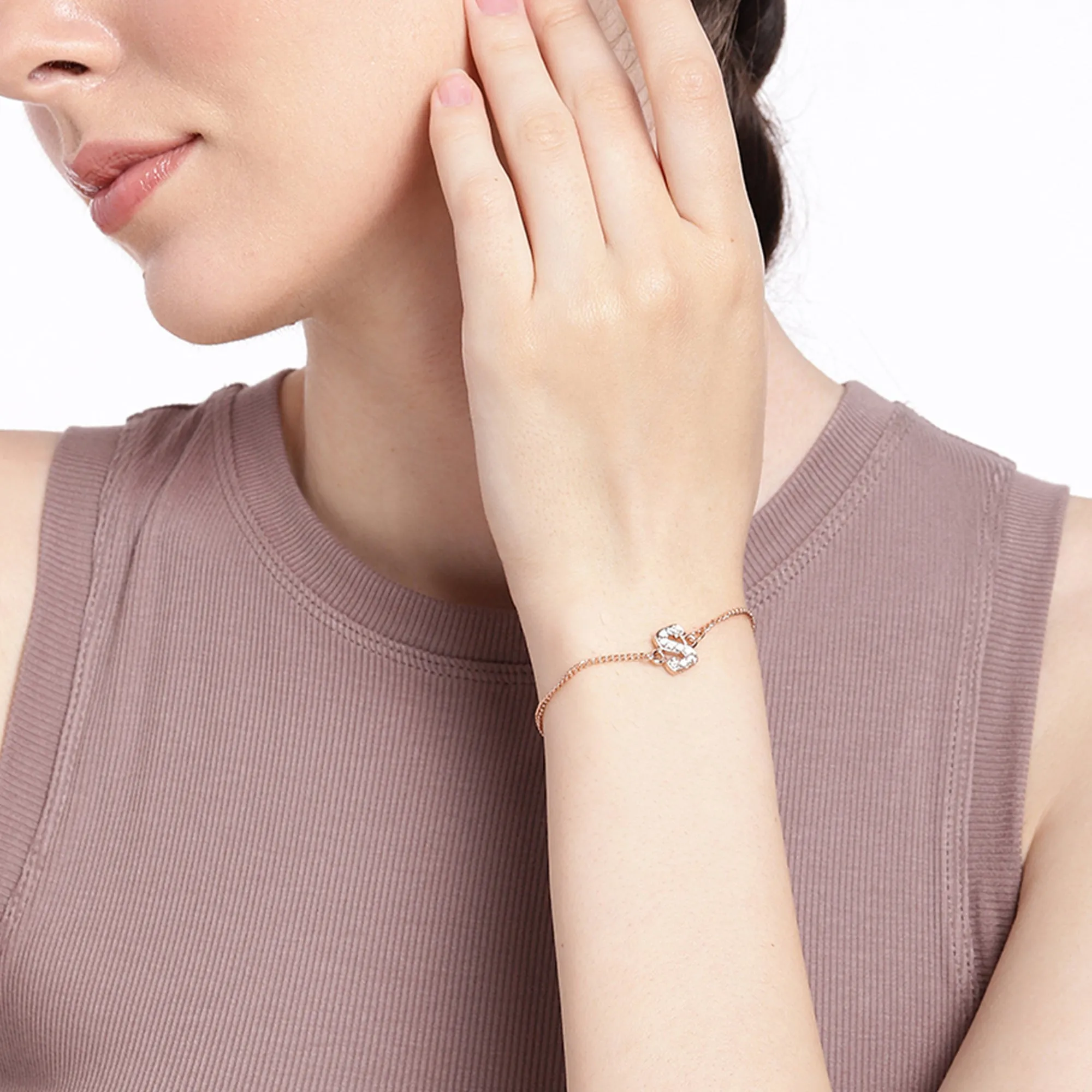 Estele Rose Gold Plated Captivating Medium 'S' Letter Bracelet with Crystals for Women