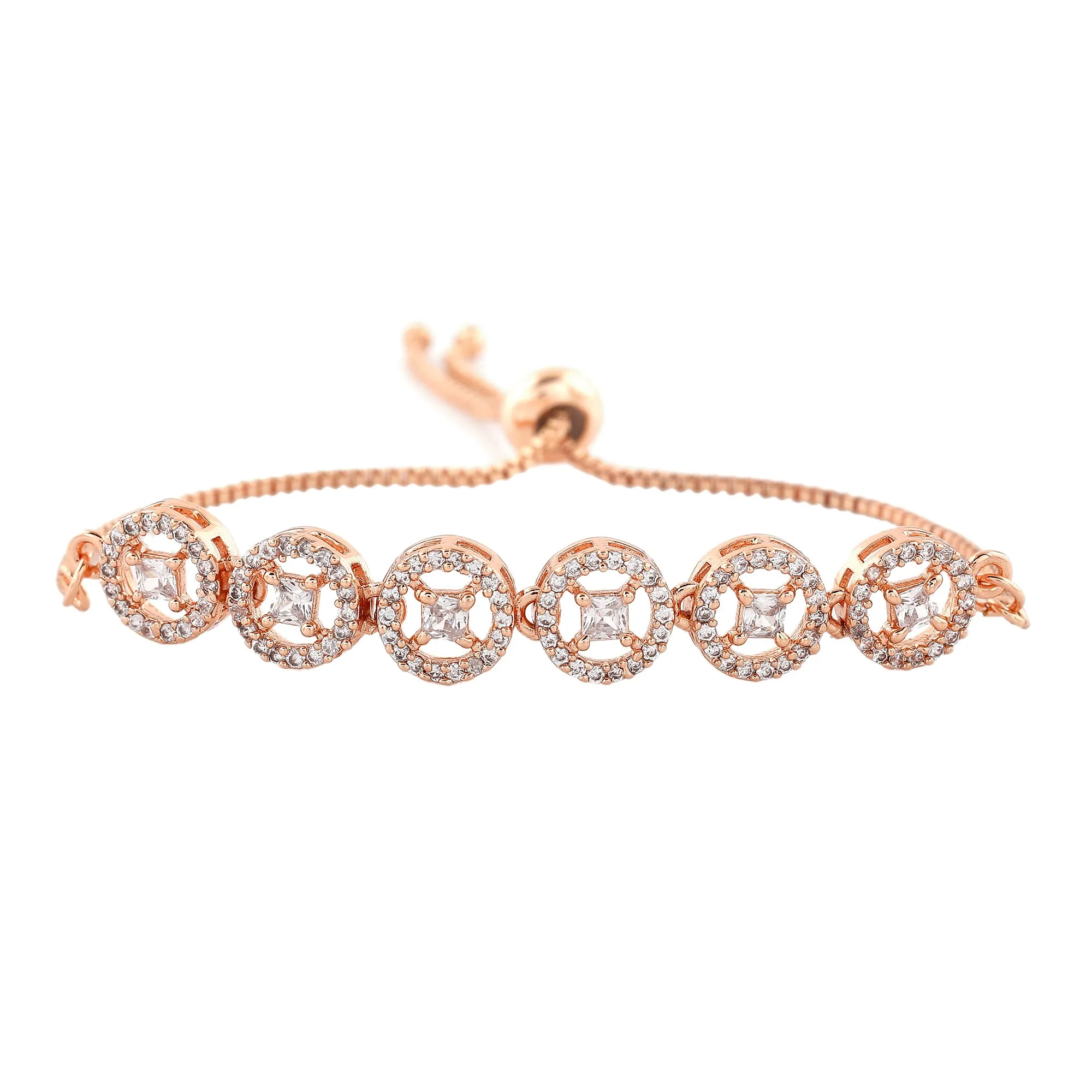 Estele Rose Gold Plated CZ Rotating Glitter Bracelet for Women