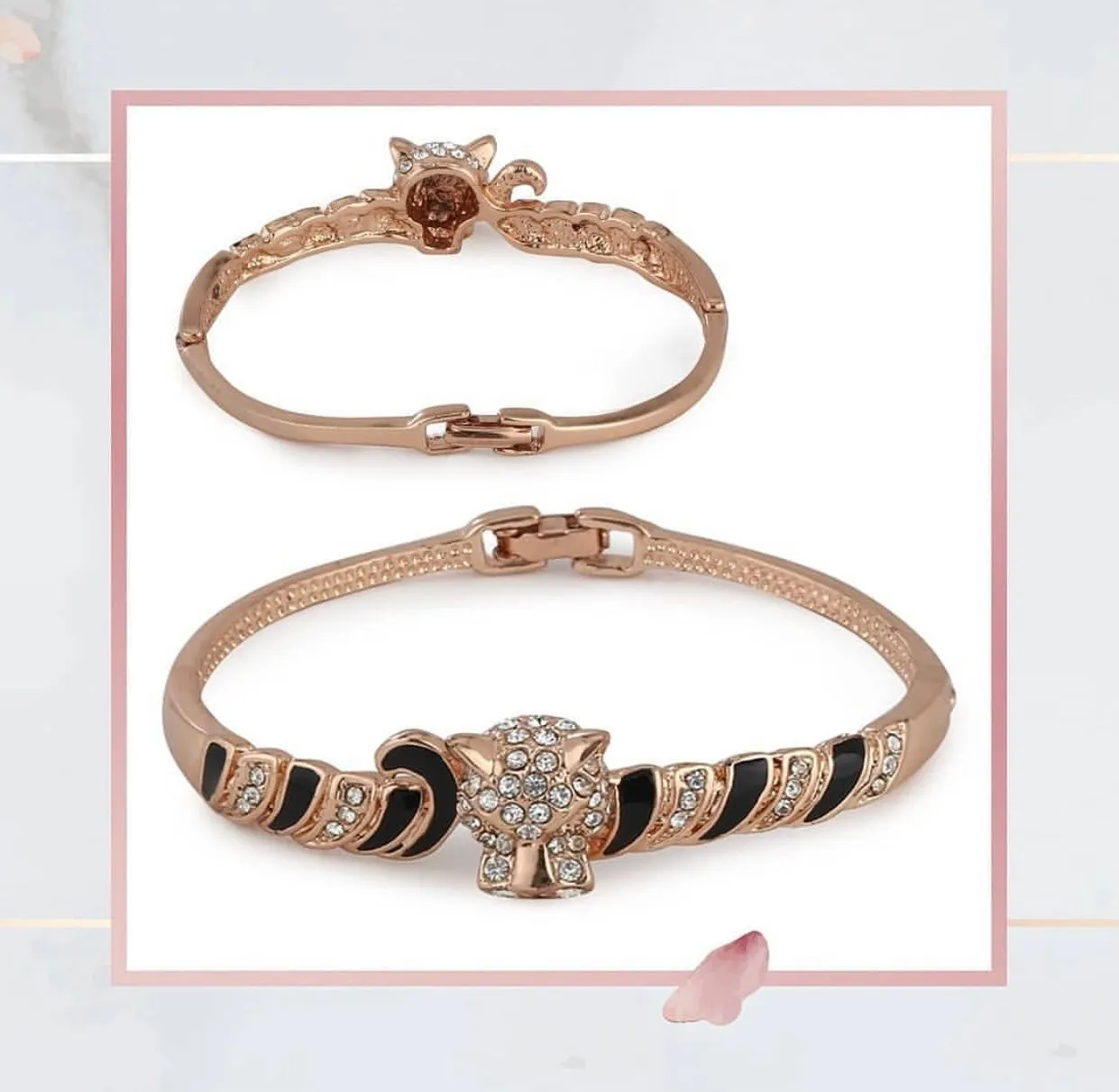 Estele Rose Gold Plated Kada Bracelet with Enamel & White Austrian Crystal for Girls & Women