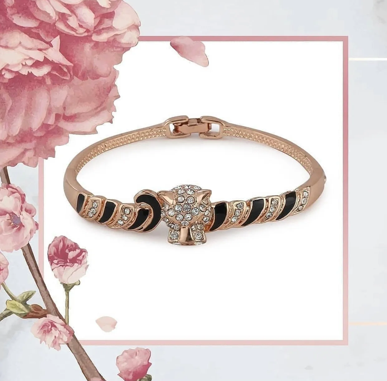 Estele Rose Gold Plated Kada Bracelet with Enamel & White Austrian Crystal for Girls & Women