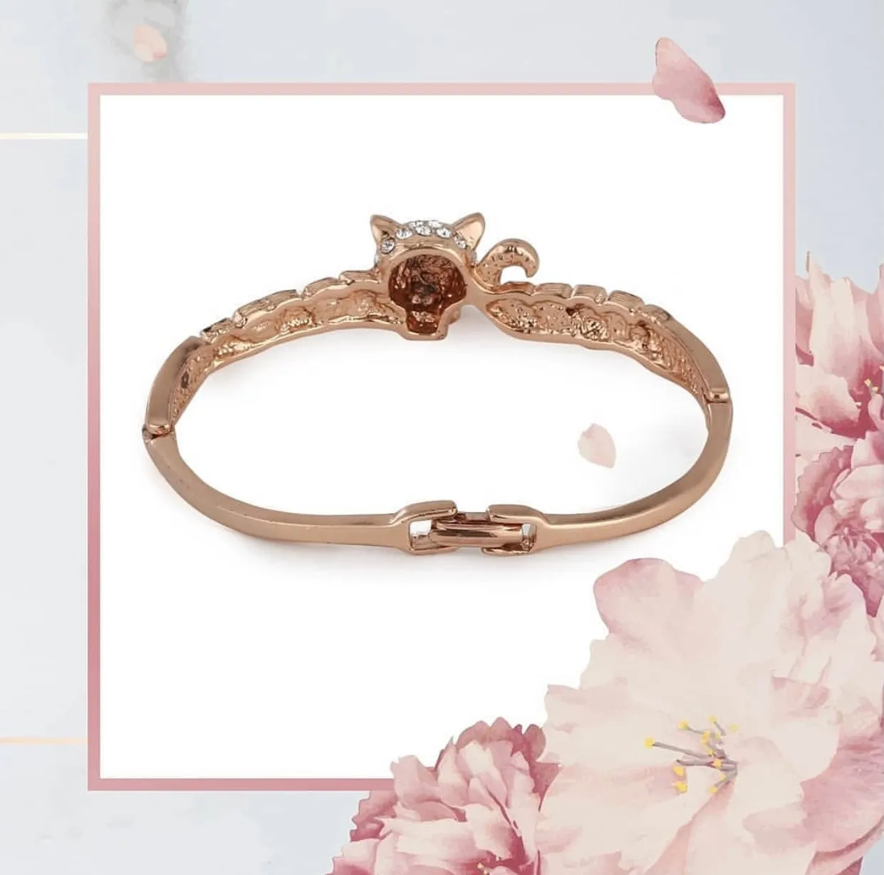 Estele Rose Gold Plated Kada Bracelet with Enamel & White Austrian Crystal for Girls & Women