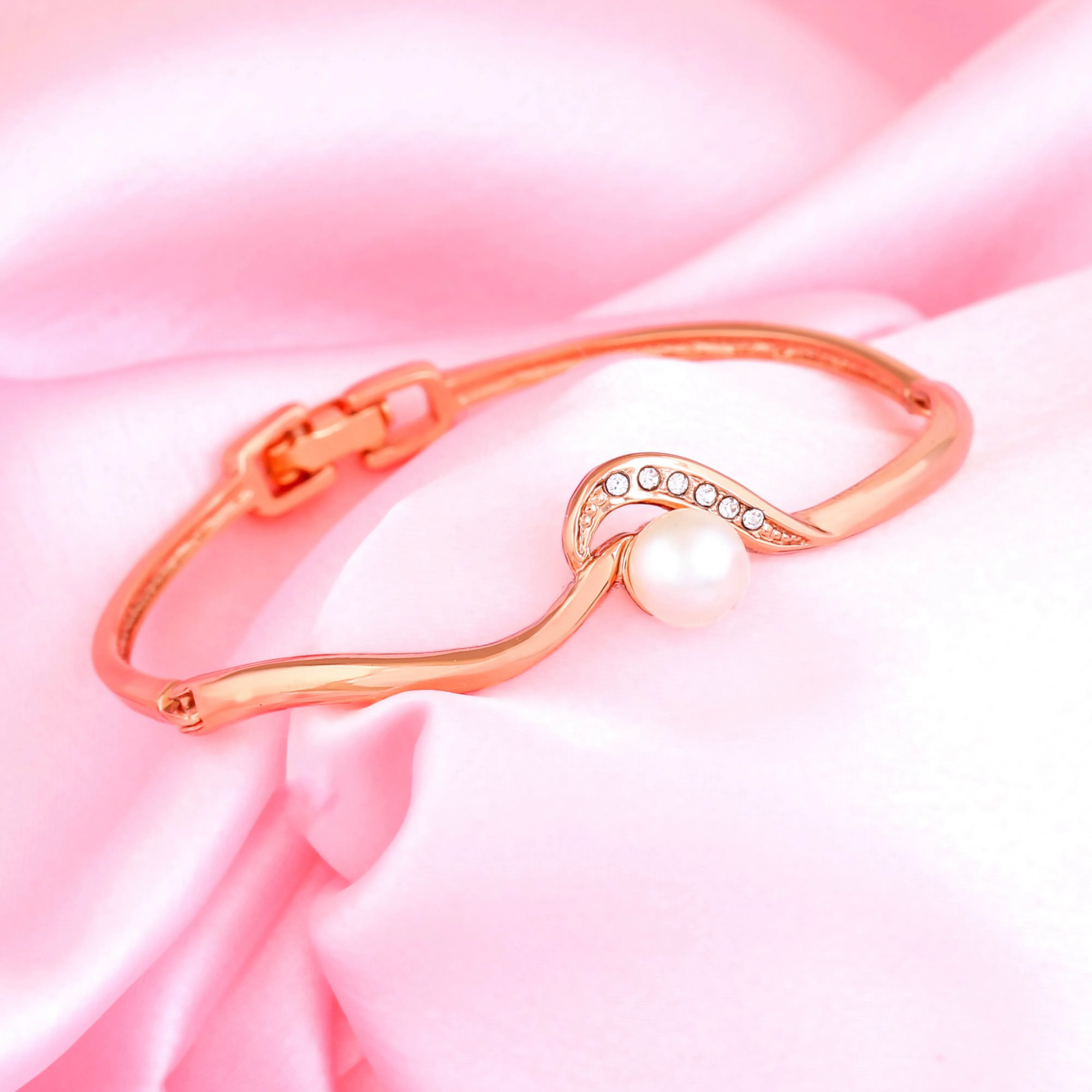 Estele Rose Gold Plated Sparkling Pearl Bracelet for Women