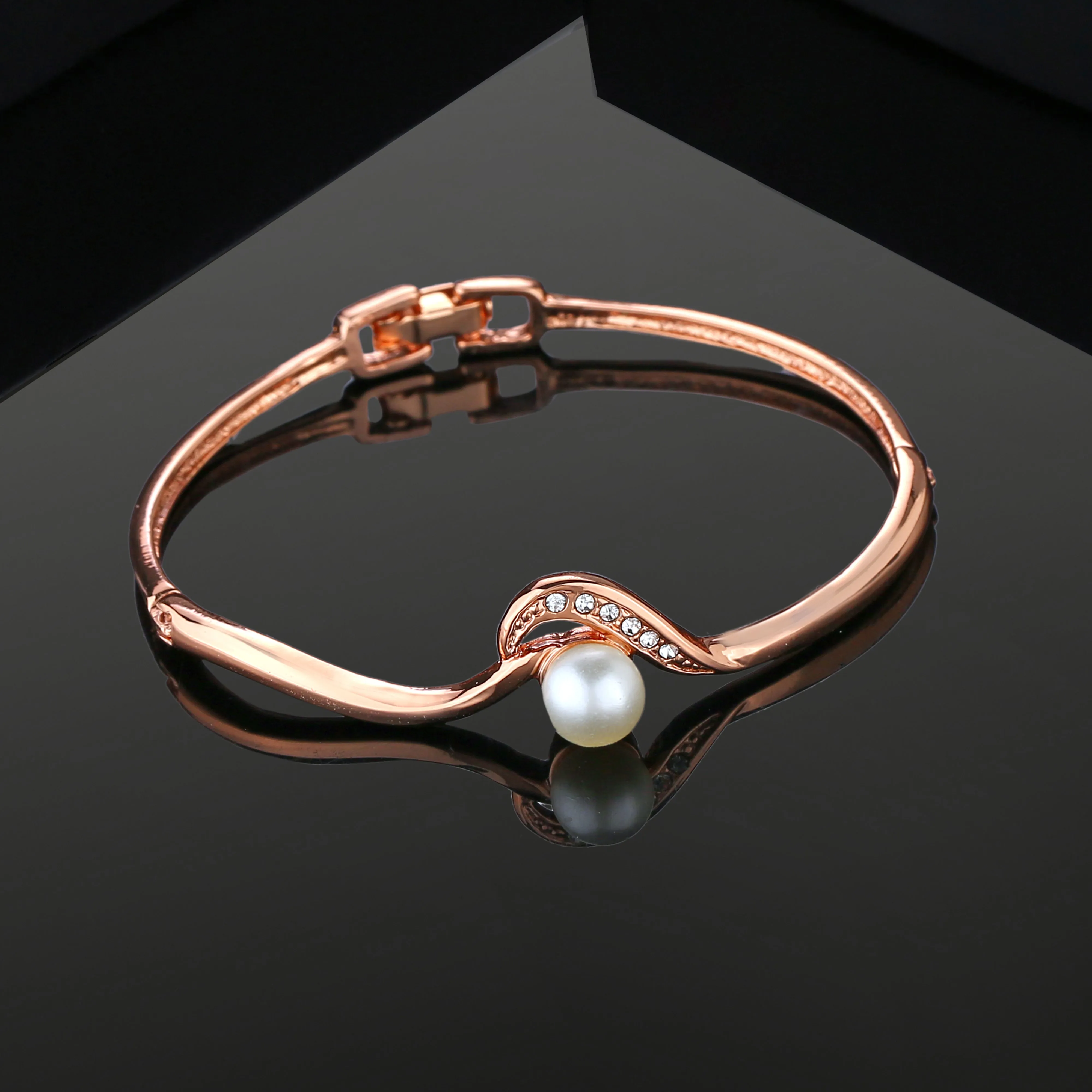 Estele Rose Gold Plated Sparkling Pearl Bracelet for Women