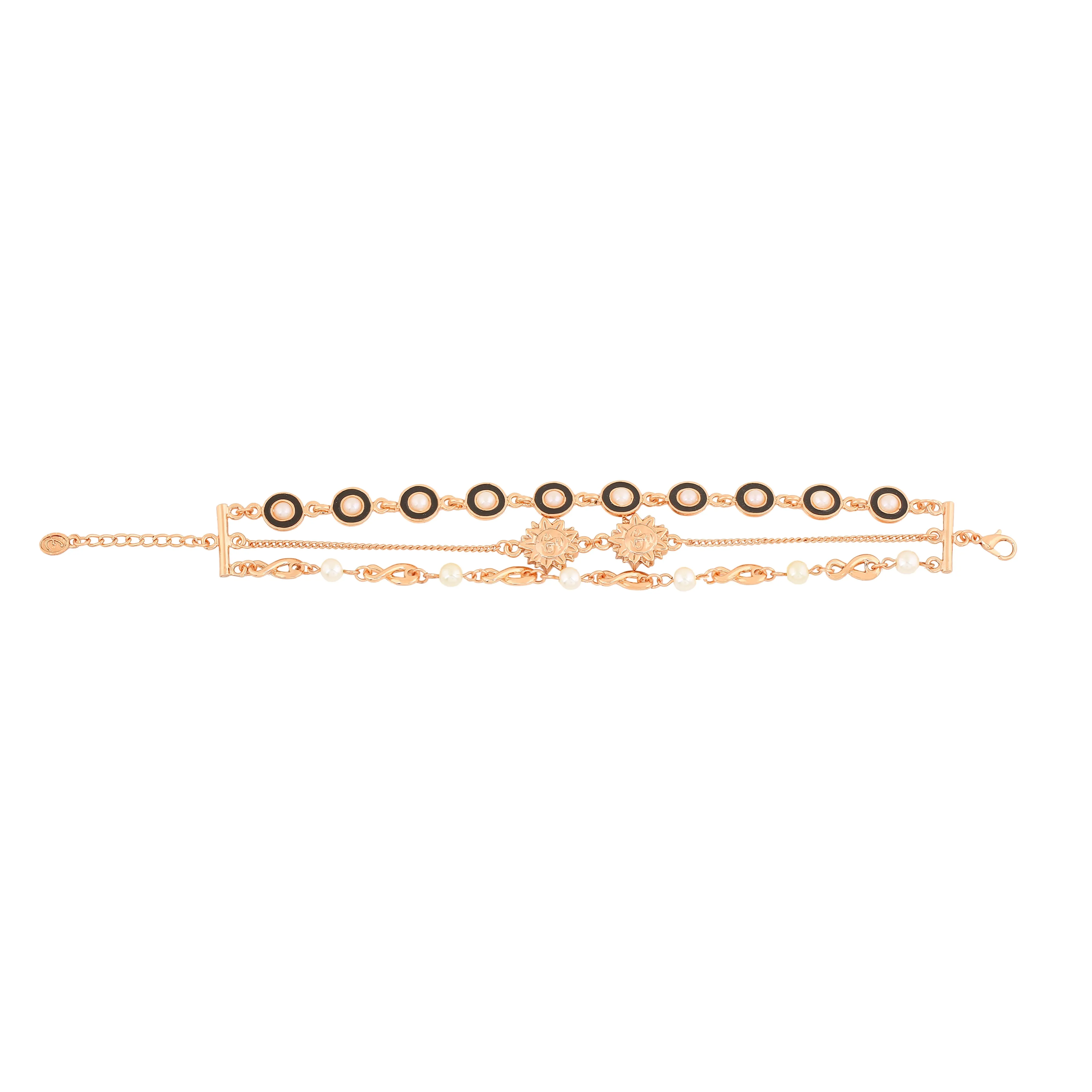 Estele Rose Gold Plated Stylish Fancy Designer Adjustable Charm Bracelet with Black Enamel for Girls & Women