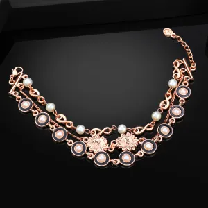 Estele Rose Gold Plated Stylish Fancy Designer Adjustable Charm Bracelet with Black Enamel for Girls & Women
