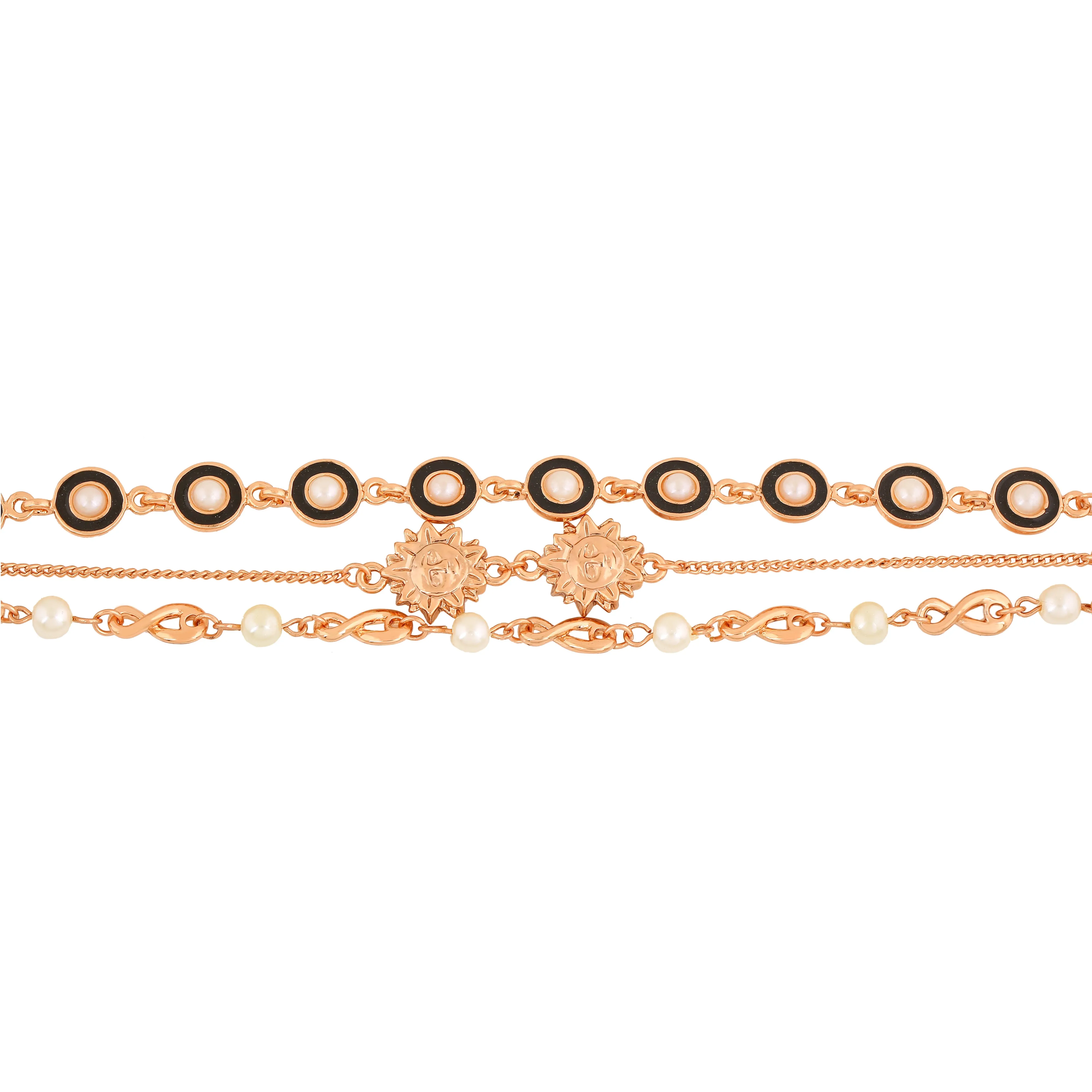 Estele Rose Gold Plated Stylish Fancy Designer Adjustable Charm Bracelet with Black Enamel for Girls & Women