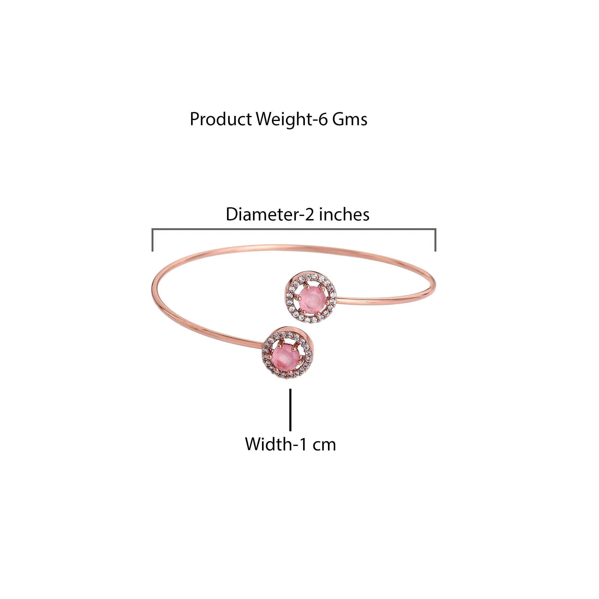 Estele Rosegold Plated Charming Lightweight Cuff Kada Bracelet with Glossy Mint Pink Stones for Girls & Women