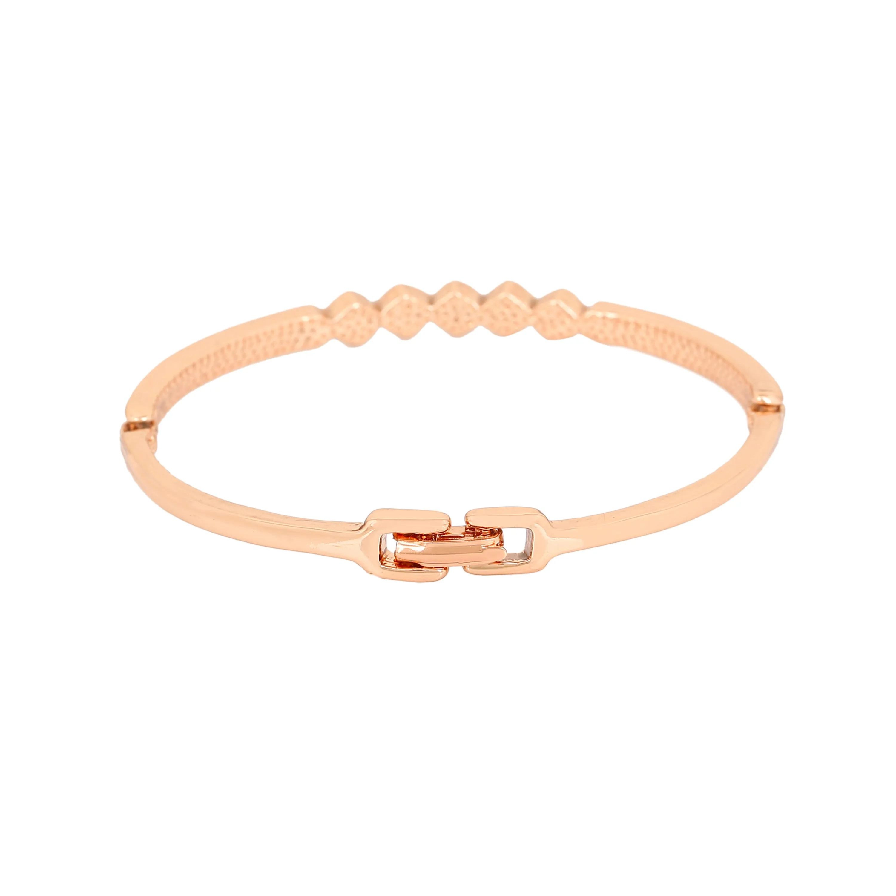 Estele Rosegold Plated Classic Cuff Bracelet with White Austrian Crystals for Women