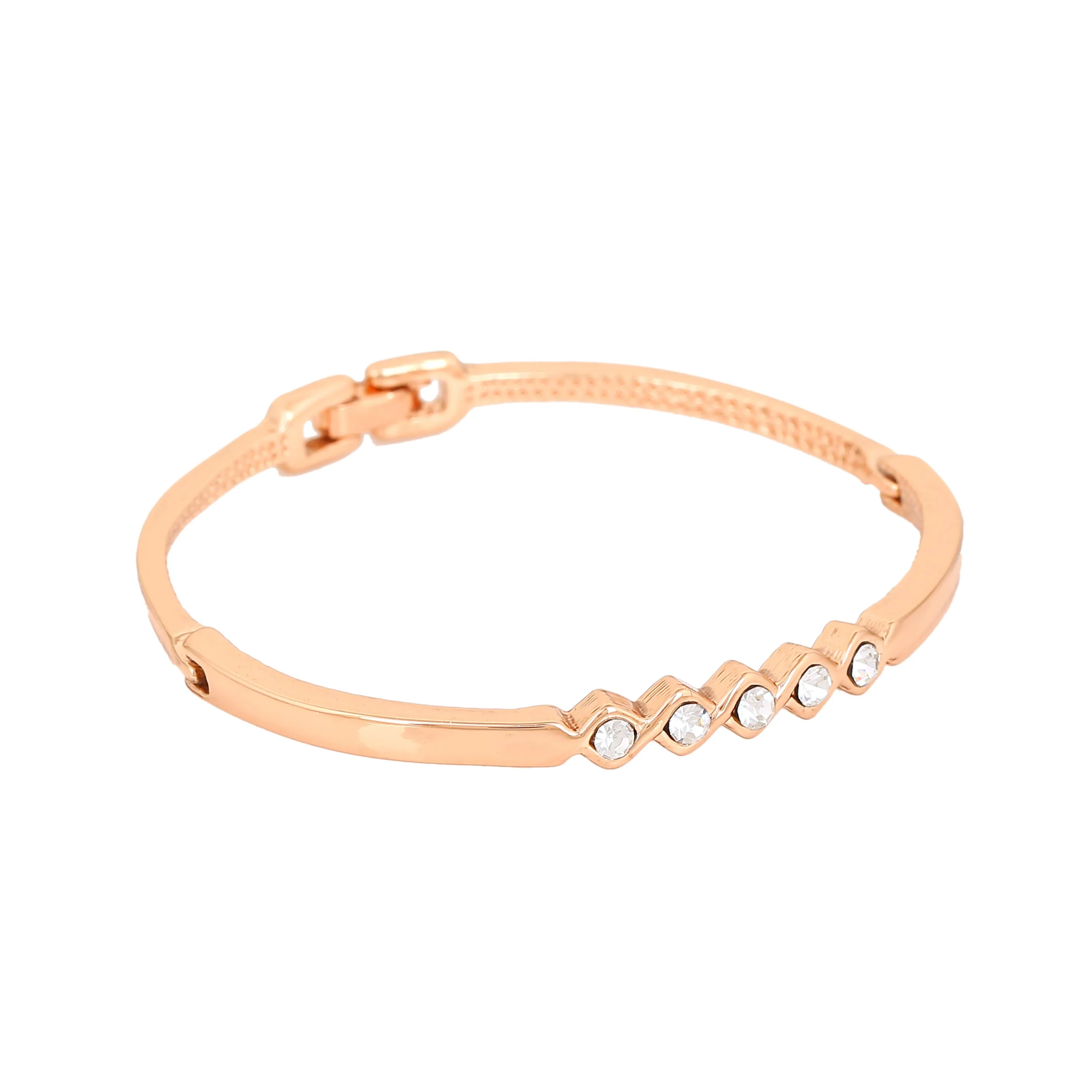 Estele Rosegold Plated Classic Cuff Bracelet with White Austrian Crystals for Women