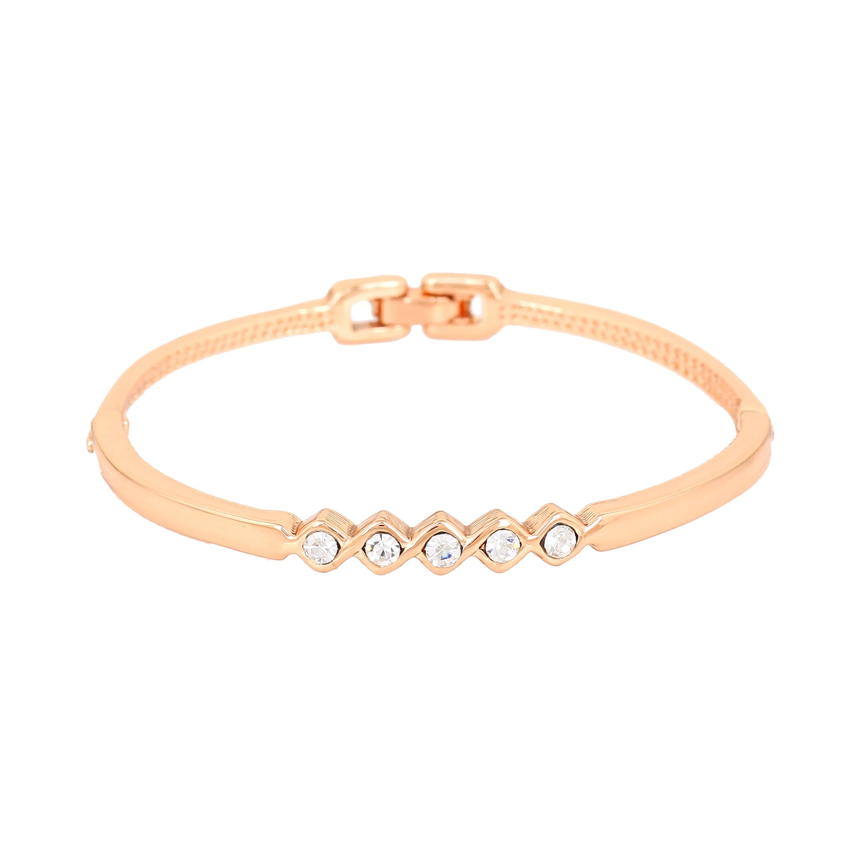 Estele Rosegold Plated Classic Cuff Bracelet with White Austrian Crystals for Women