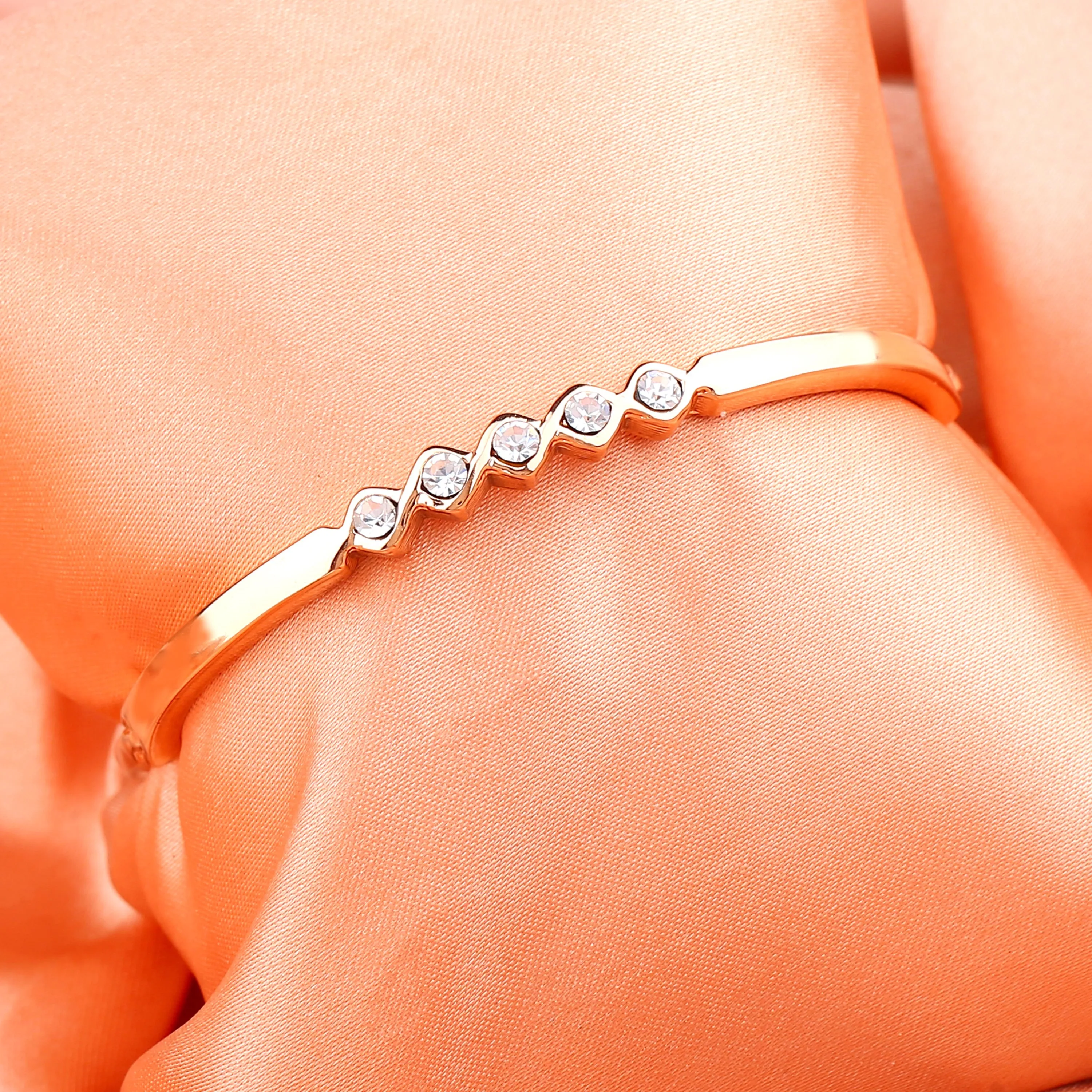 Estele Rosegold Plated Classic Cuff Bracelet with White Austrian Crystals for Women