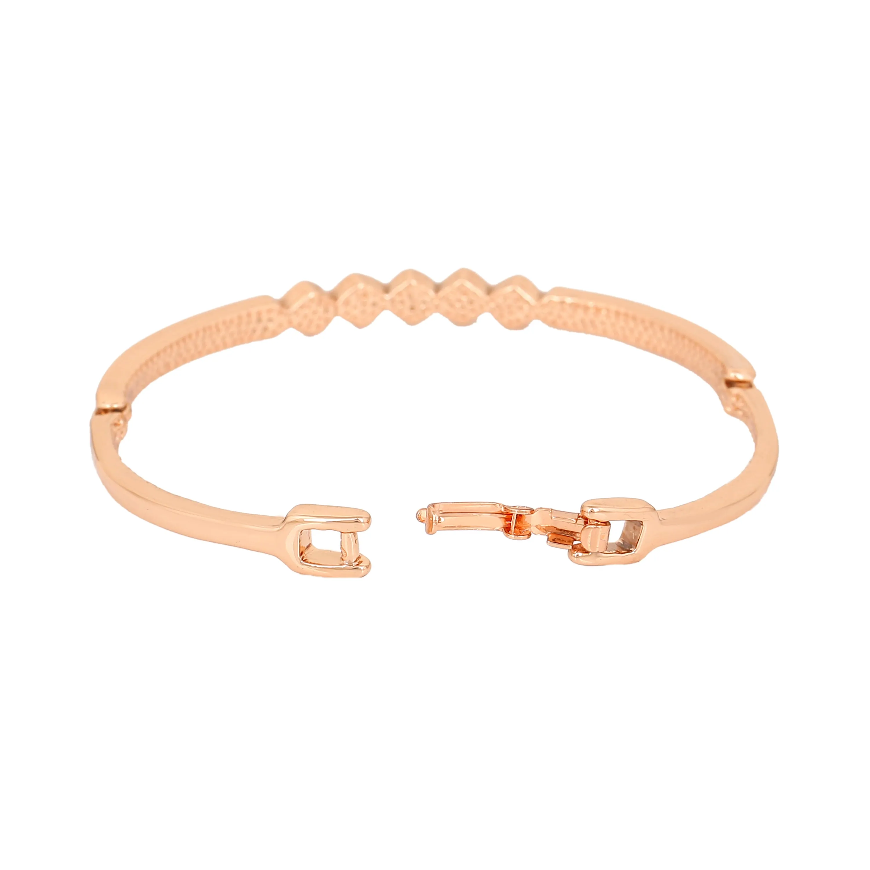 Estele Rosegold Plated Classic Cuff Bracelet with White Austrian Crystals for Women