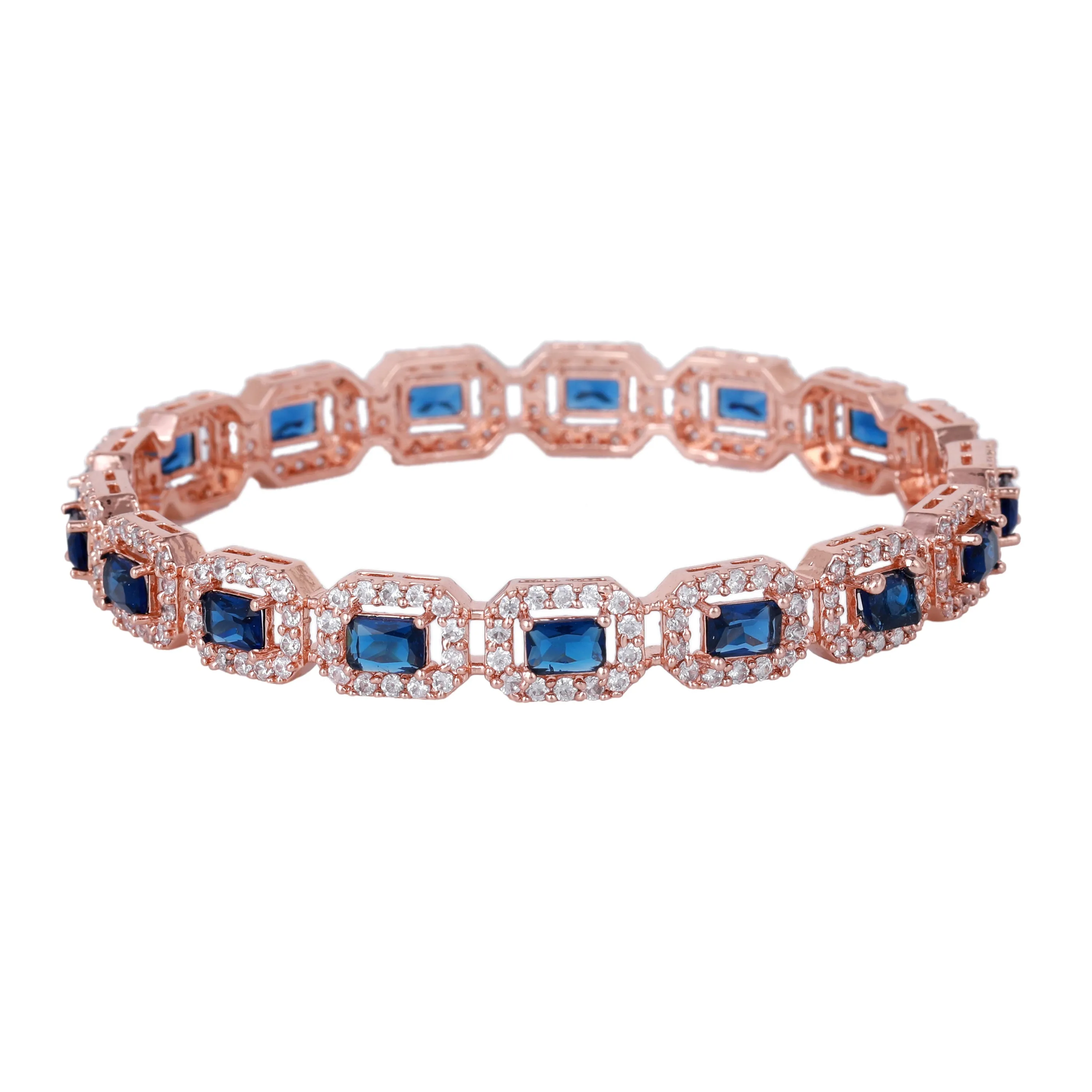 Estele Rosegold Plated Dazzling Blue American Diamond Bangles for Women| Available Sizes 2:4, 2:6, & 2:8| A Unique Statement of Style & Grace
