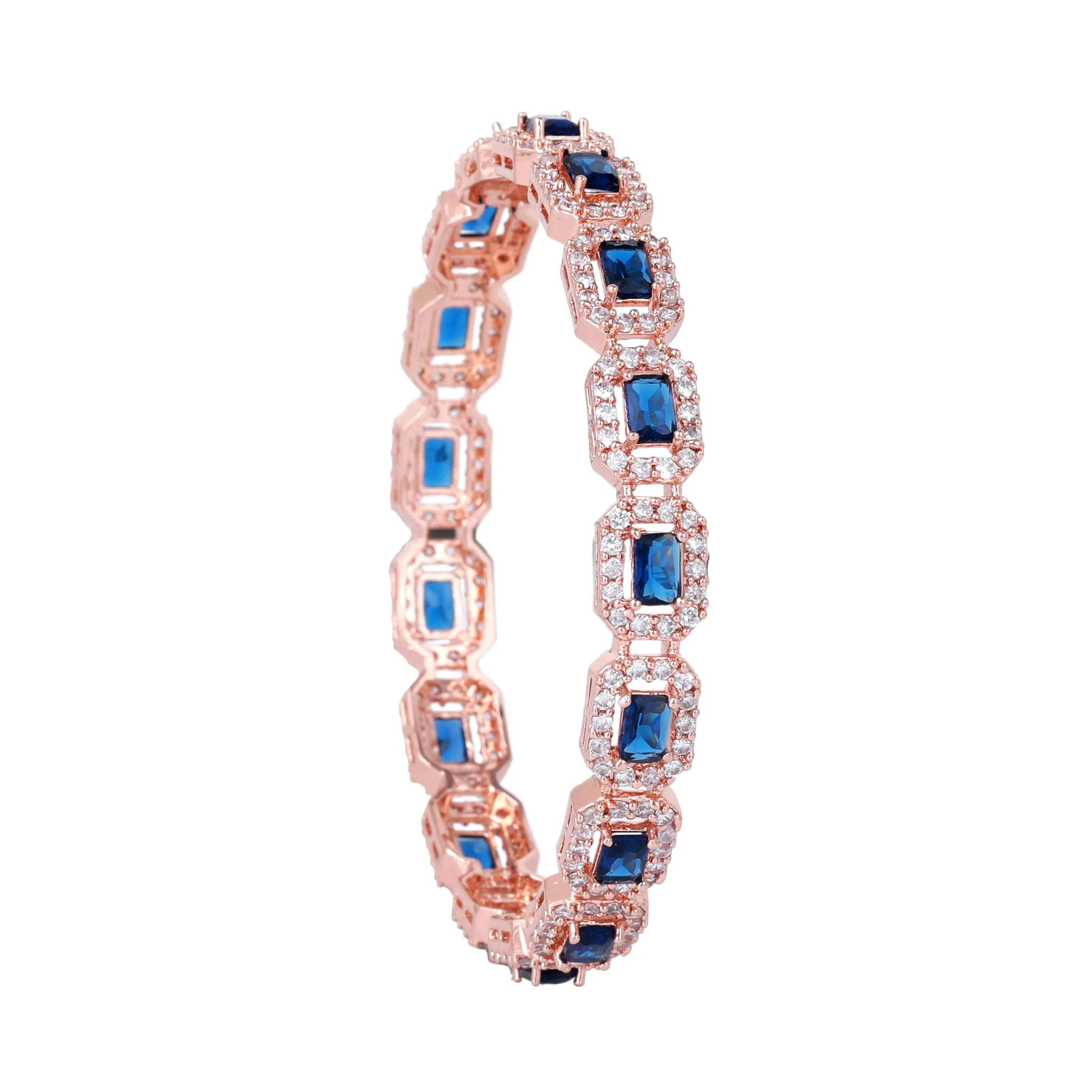 Estele Rosegold Plated Dazzling Blue American Diamond Bangles for Women| Available Sizes 2:4, 2:6, & 2:8| A Unique Statement of Style & Grace