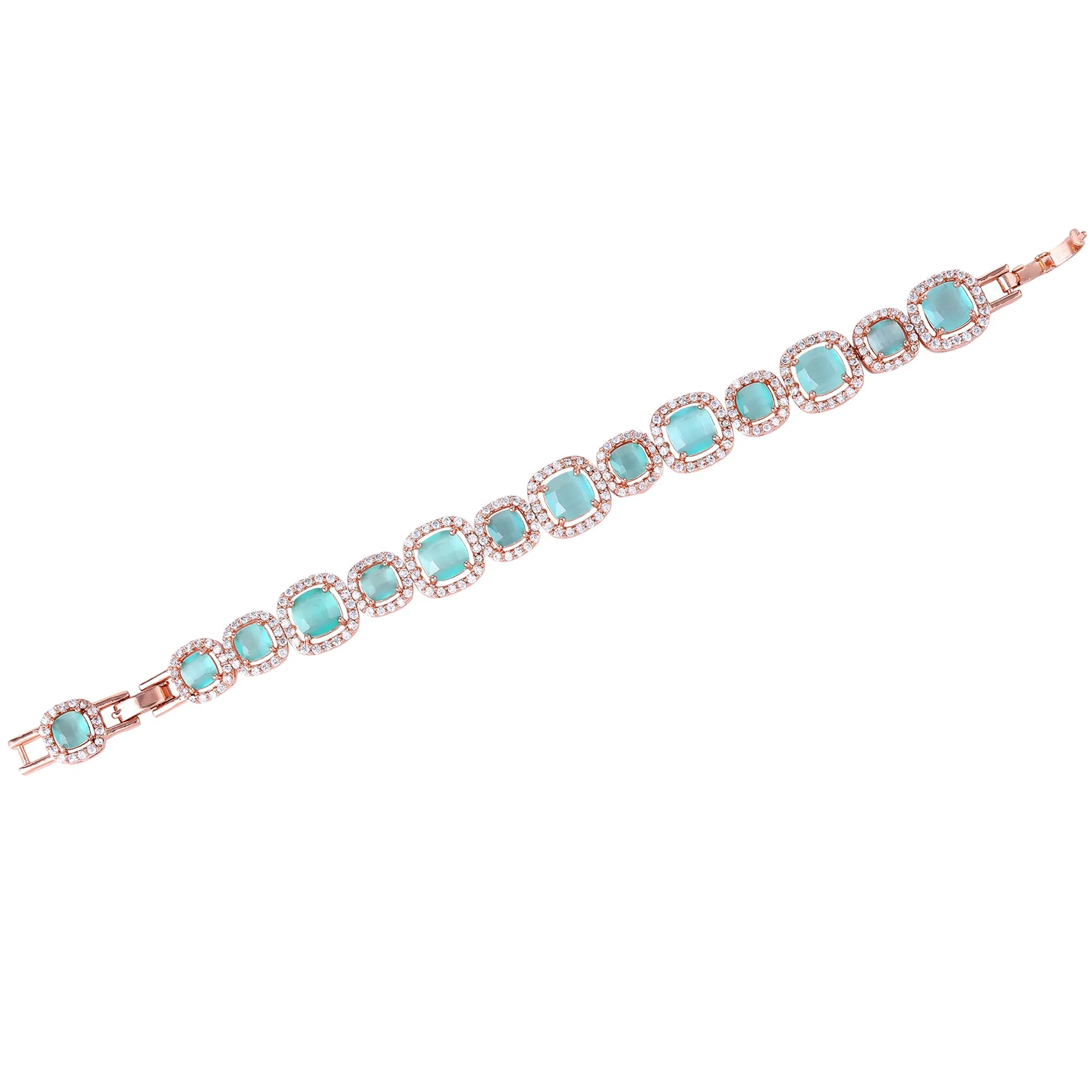 Estele Rosegold Plated Glossy Mint Green American Diamond Adorned Charm Bracelet-Sparkling Jewelry for Women