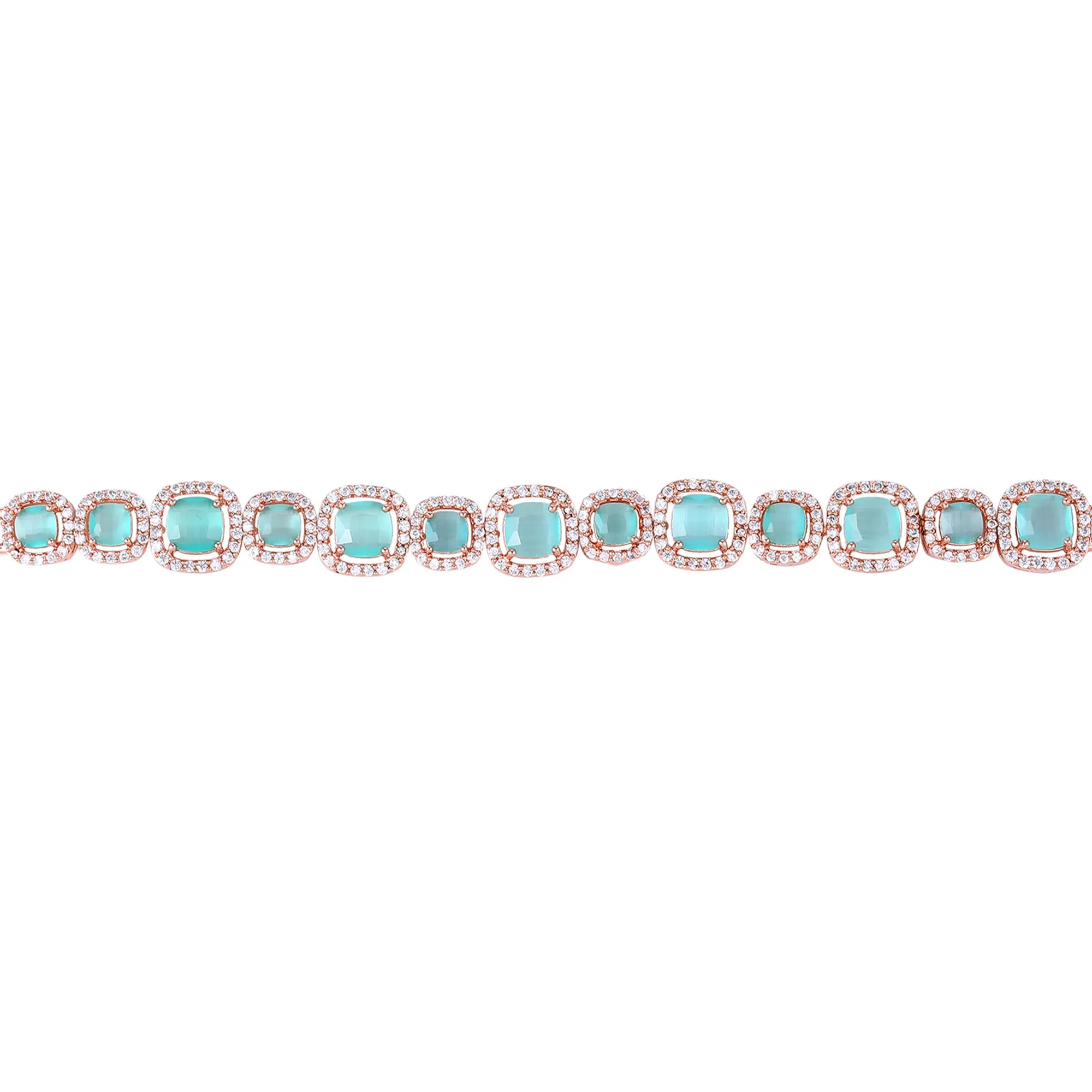 Estele Rosegold Plated Glossy Mint Green American Diamond Adorned Charm Bracelet-Sparkling Jewelry for Women