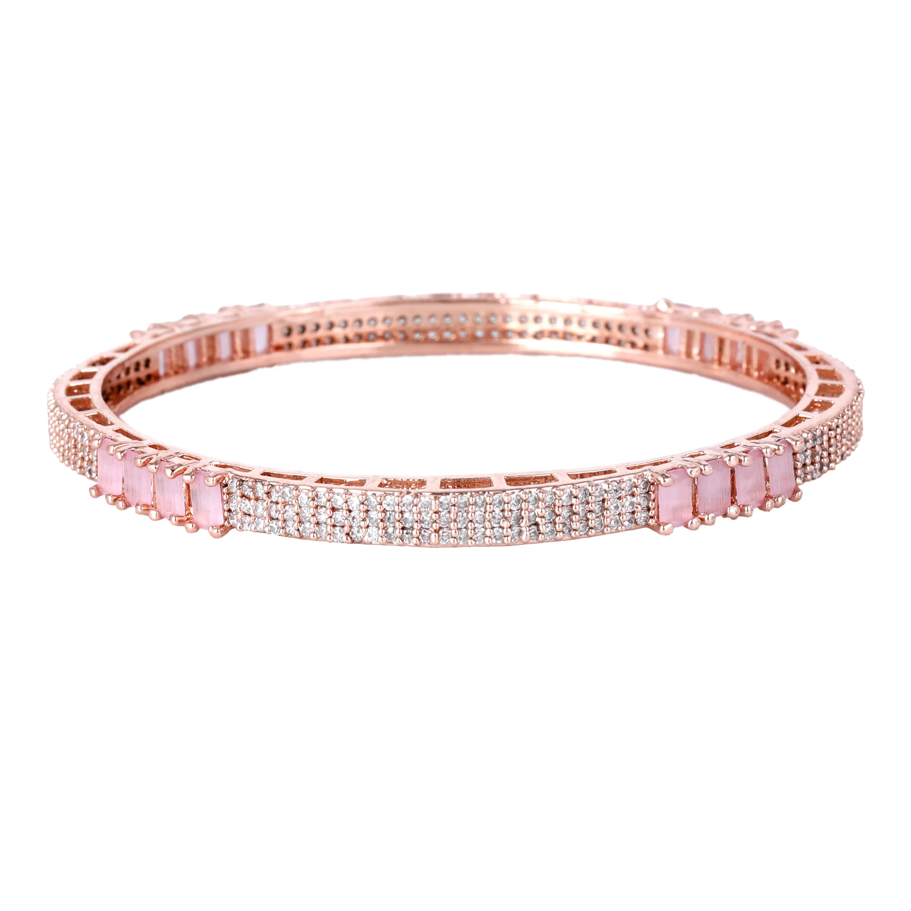 Estele Rosegold Plated Glossy Mint Pink American Diamond Bangles for Women |Available Sizes in 2:6 & 2:8| Elevate Your Style with Timeless Elegance