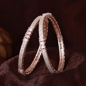 Estele Rosegold Plated Glossy Mint Pink American Diamond Bangles for Women |Available Sizes in 2:6 & 2:8| Elevate Your Style with Timeless Elegance