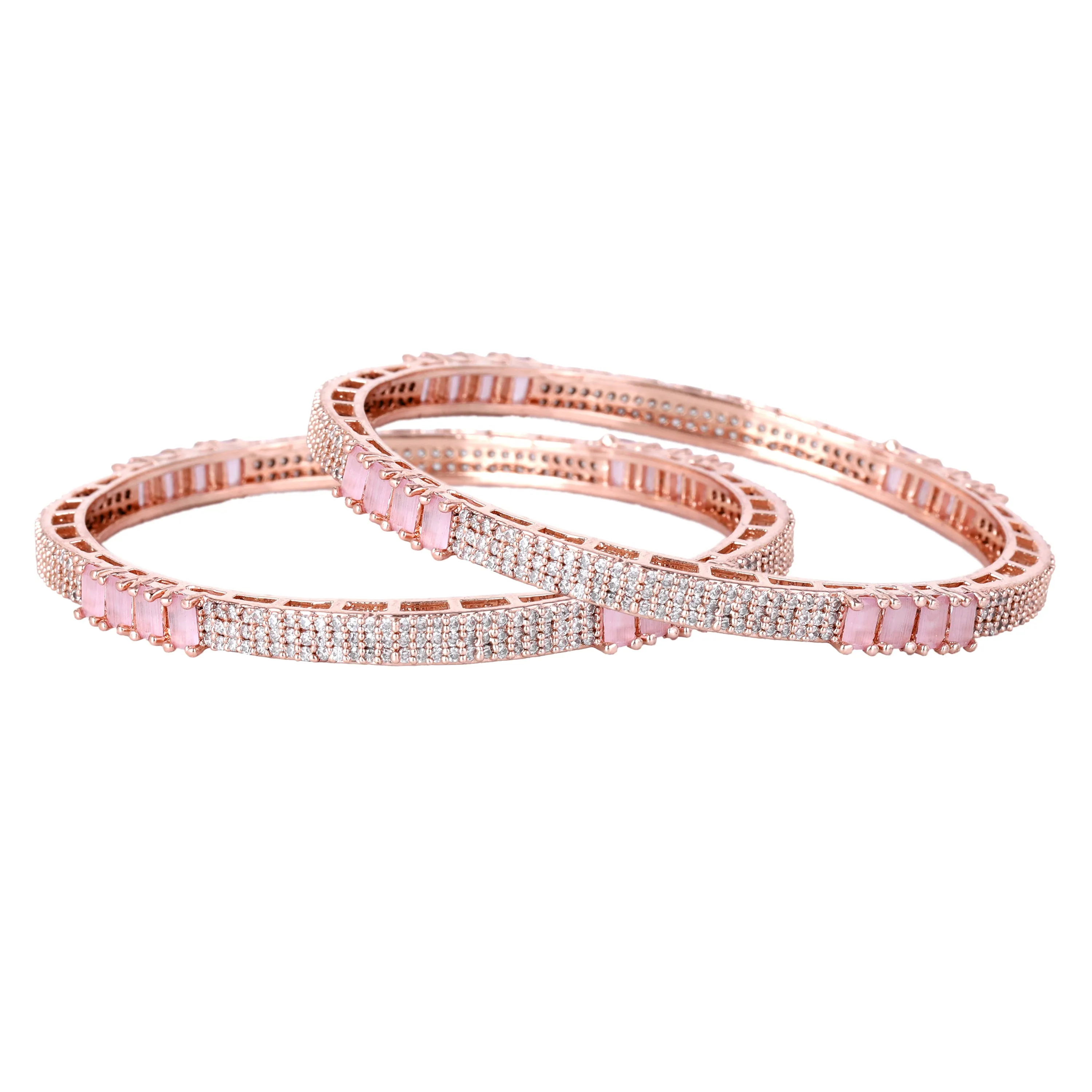 Estele Rosegold Plated Glossy Mint Pink American Diamond Bangles for Women |Available Sizes in 2:6 & 2:8| Elevate Your Style with Timeless Elegance