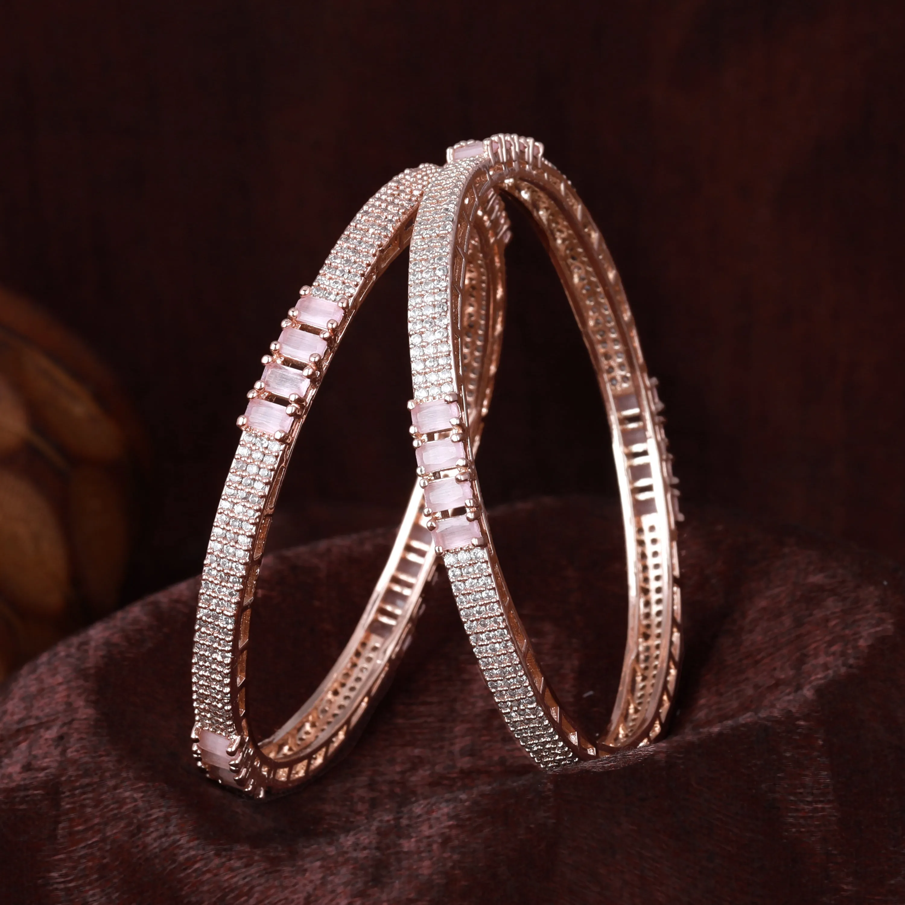 Estele Rosegold Plated Glossy Mint Pink American Diamond Bangles for Women |Available Sizes in 2:6 & 2:8| Elevate Your Style with Timeless Elegance