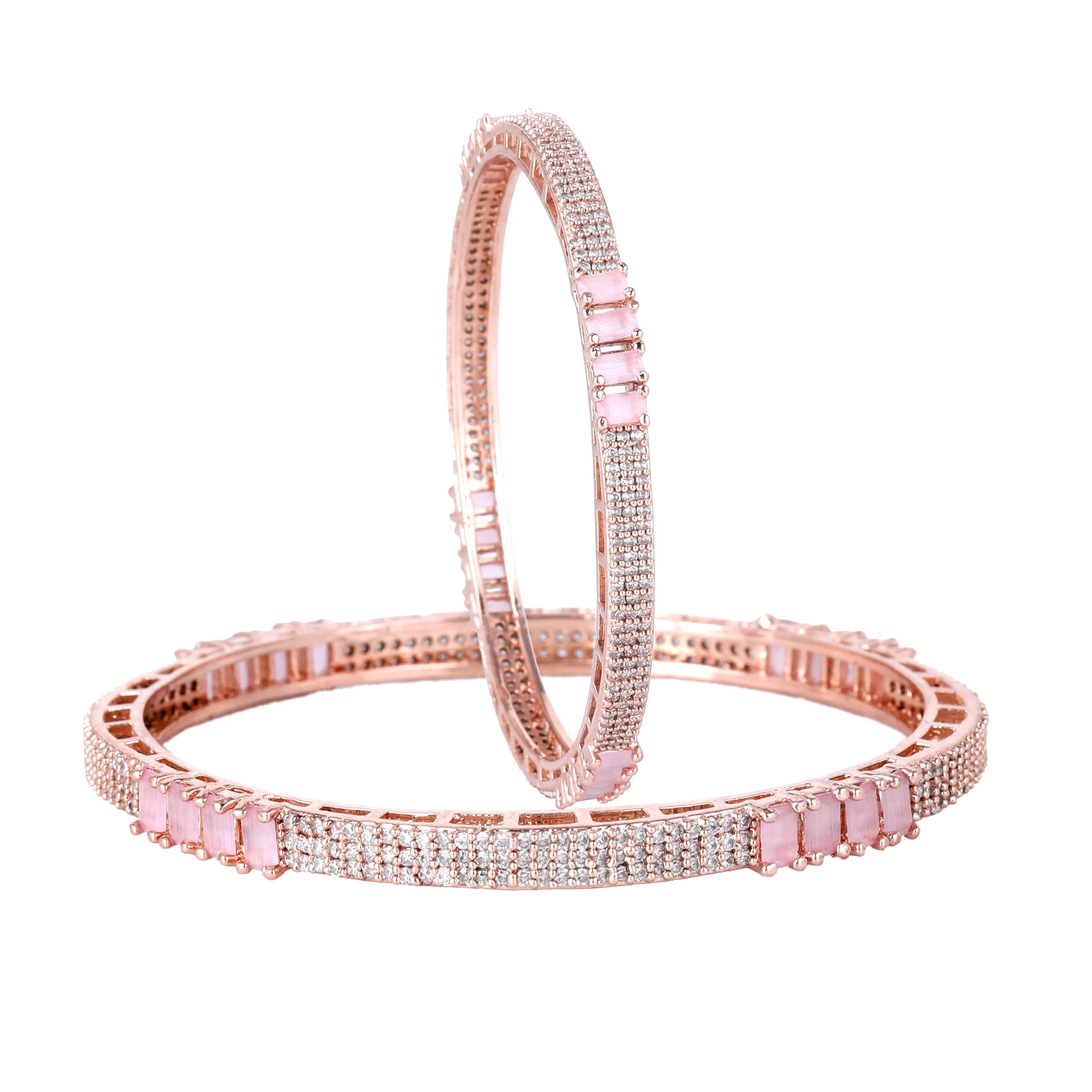 Estele Rosegold Plated Glossy Mint Pink American Diamond Bangles for Women |Available Sizes in 2:6 & 2:8| Elevate Your Style with Timeless Elegance